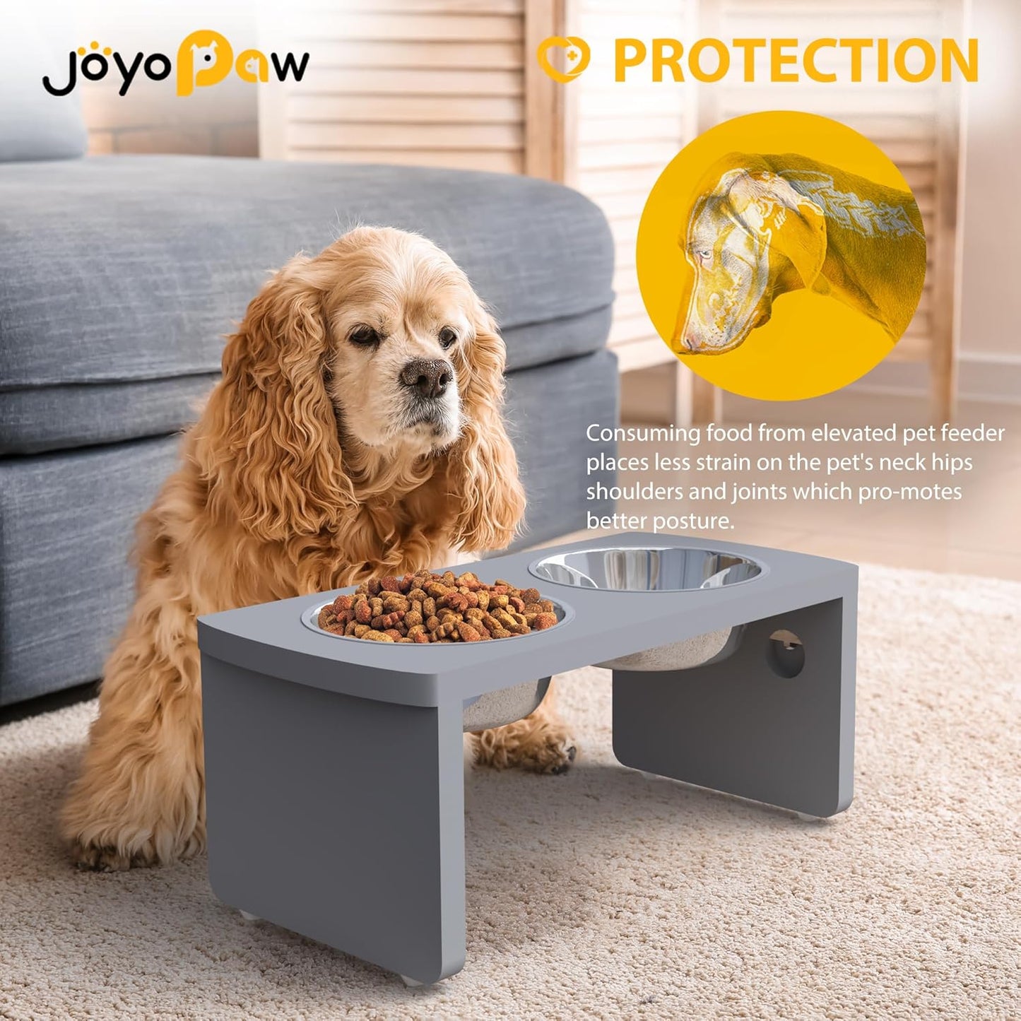 Elevated Dog Bowls, Bamboo Raised Dog Bowl for Medium Dogs, with 2 Stainless Steel Bowls (7'' Tall-30 oz Bowl)