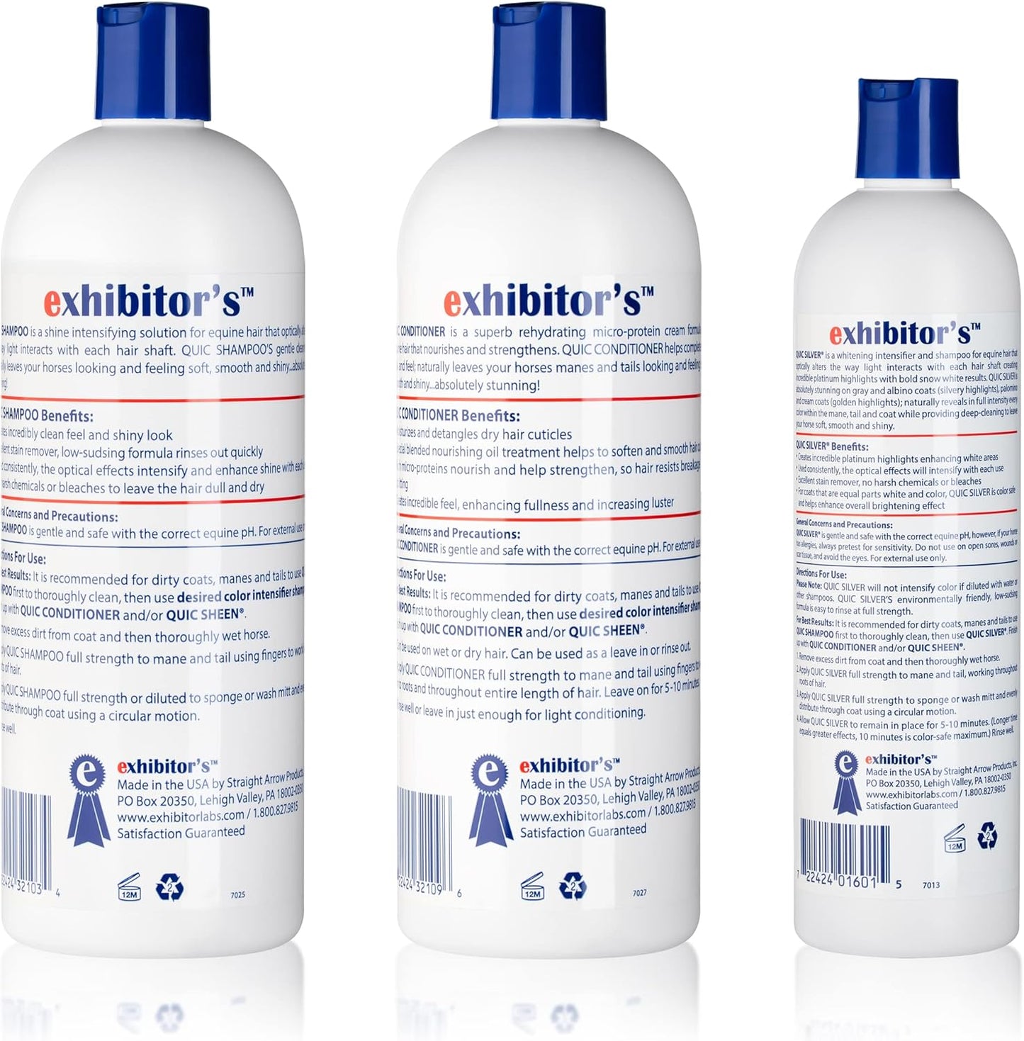 exhibitor's Quic Silver System Includes Quic Shampoo Quic Conditioner 32 Ounce Each Plus Quic Silver 16 Ounce for Dogs, Horses, Greys, Palominos, Cream Color Coats Silver Ash Highlights