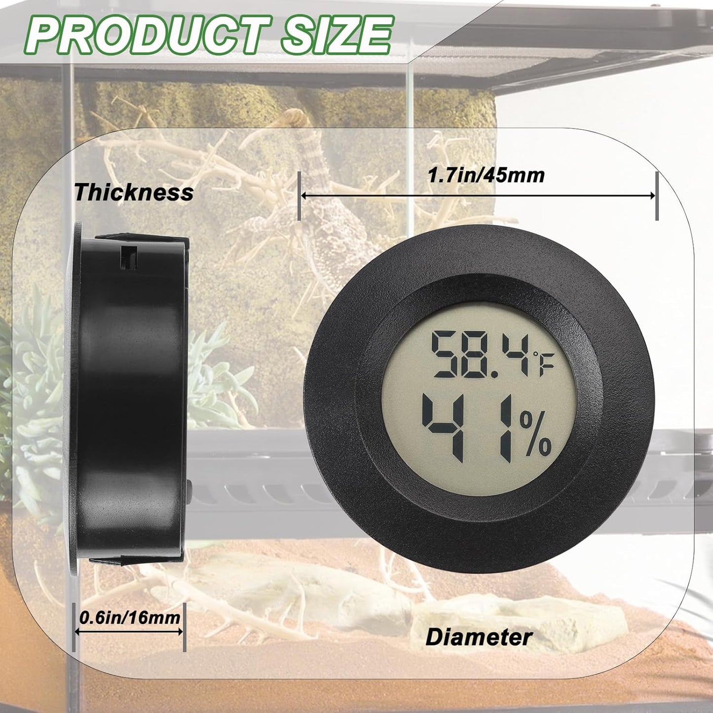 Reptile Thermometer and Humidity Gauge Digtal Terrarium Thermometer Circular Bearded Dragon Cage Accessories Reptile Temp and Humidity Gauge for Leopard Gecko Hermit Crab Gecko Lizard Etc 2pc