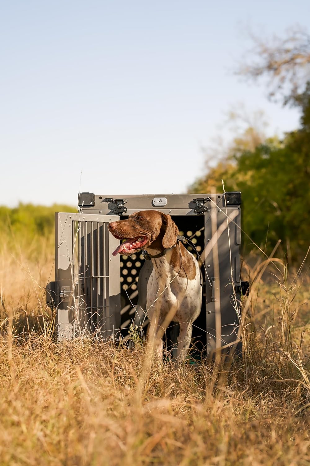 Heavy Duty Fully Collapsible Powder-Coated Aluminum Dog Crate - Large (Gray)