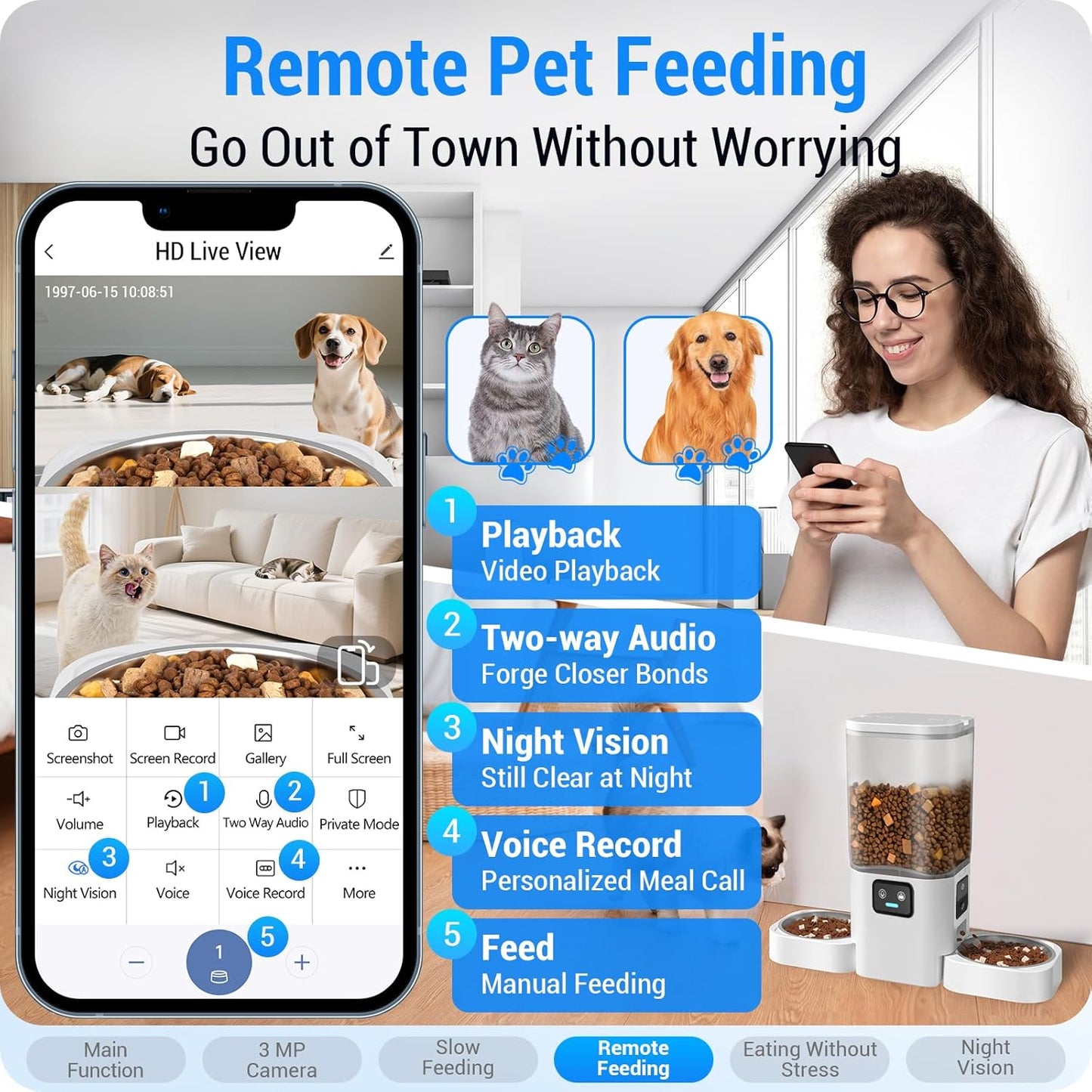 Automatic Cat Feeder with Two HD Camera for 2 Cats: 5G WiFi Automatic Dog Feeder with Night Vision & Slow Feed, 7L Auto Cat Food Dispenser for Multiple Pet, Detachable for Cleaning - 29 Cup