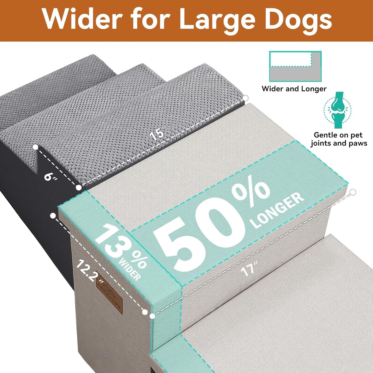 Dog Stairs with Storage 23" H, 4-Step Wider Dog Steps for High Beds Window, Folding Sturdy Pet Stairs Gift for Small/Medium/Large Old Dogs Cat, Ramp for Climbing Car Up to 200 lbs, Beige