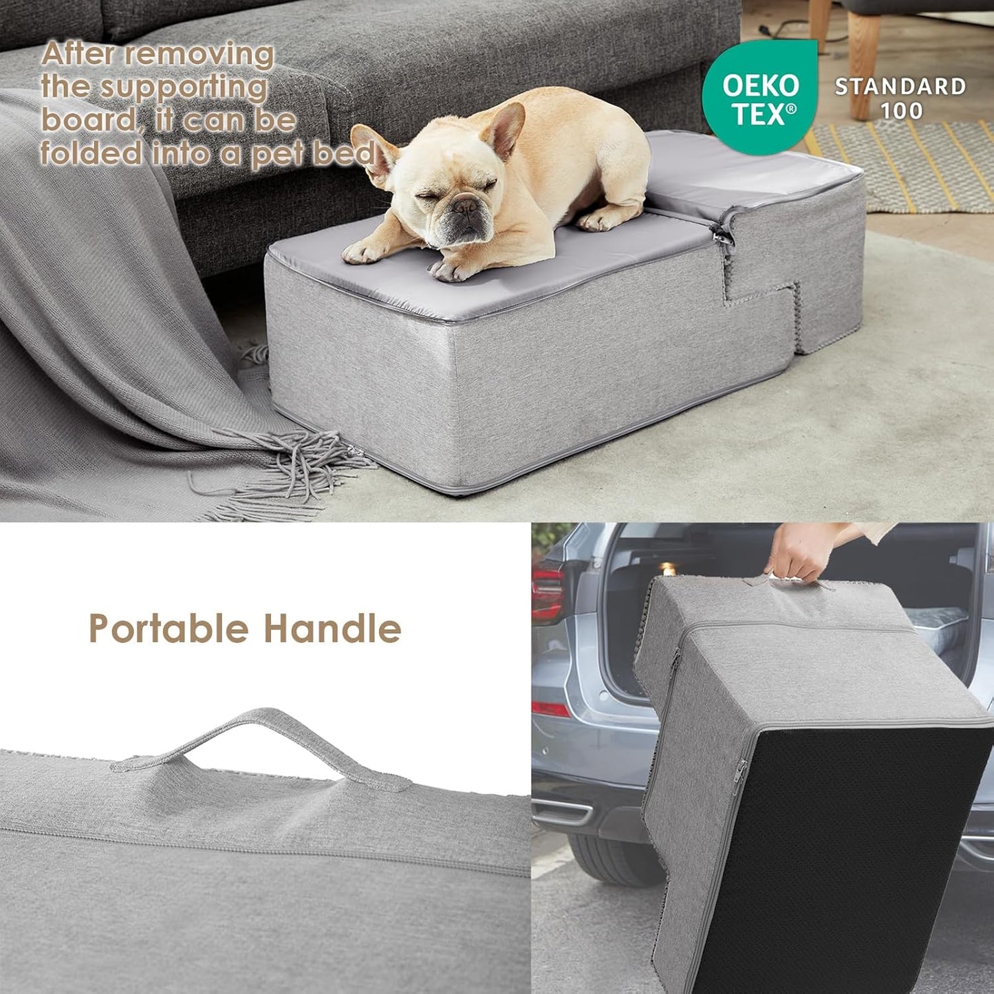 EHEYCIGA Dog Stairs for Bed 18" H, 4-Step Dog Steps for High Bed, Pet Steps for Small Dogs and Cats, Non-Slip Balanced Pet Ramp Indoor, Light Grey