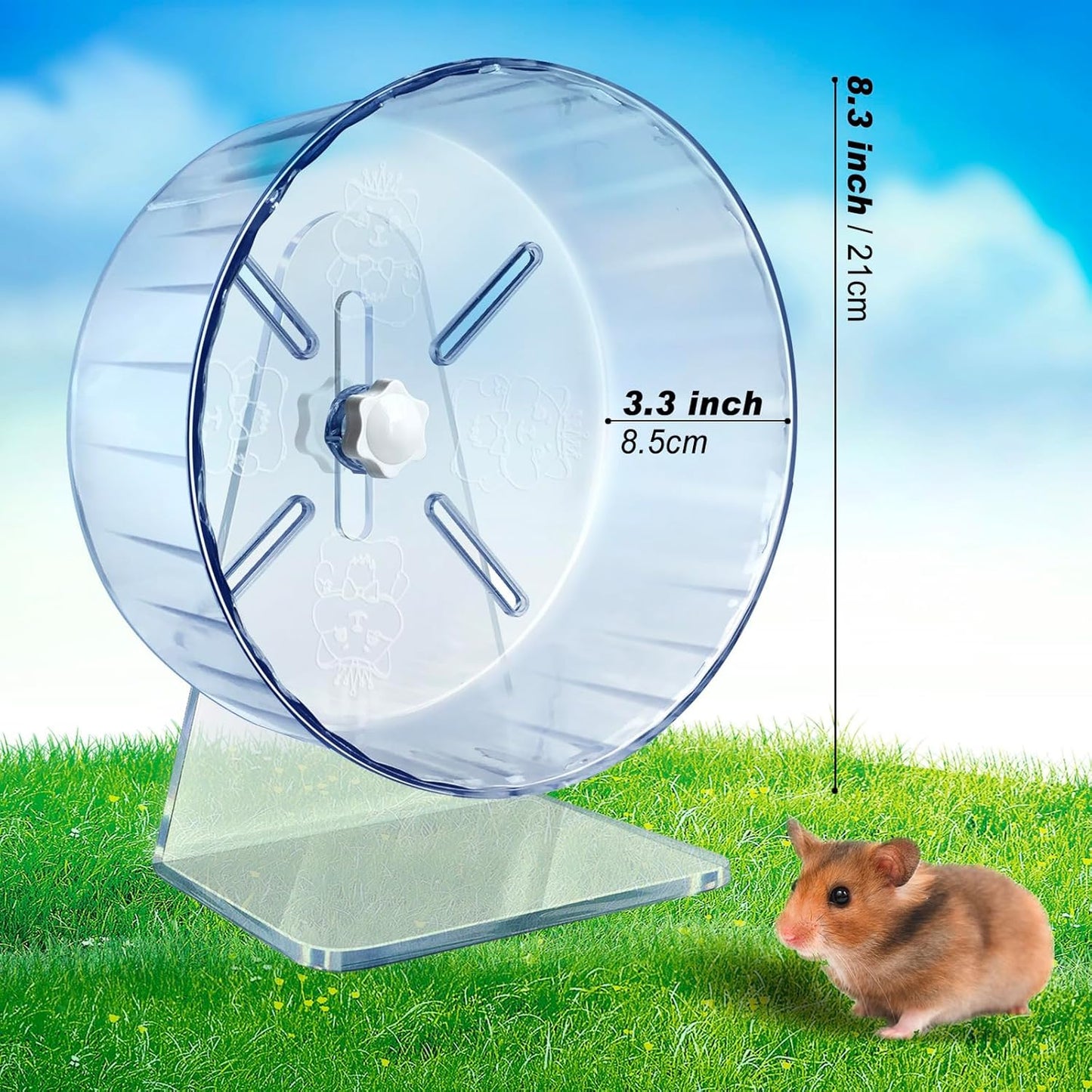 Silent Hamster Wheel, Super-Silent Hamster Exercise Wheels Accessories, Quiet Running Wheels, Adjustable Stand for Hamsters Mice Or Other Small Animals (Ф 8.3 inch, Transparent)