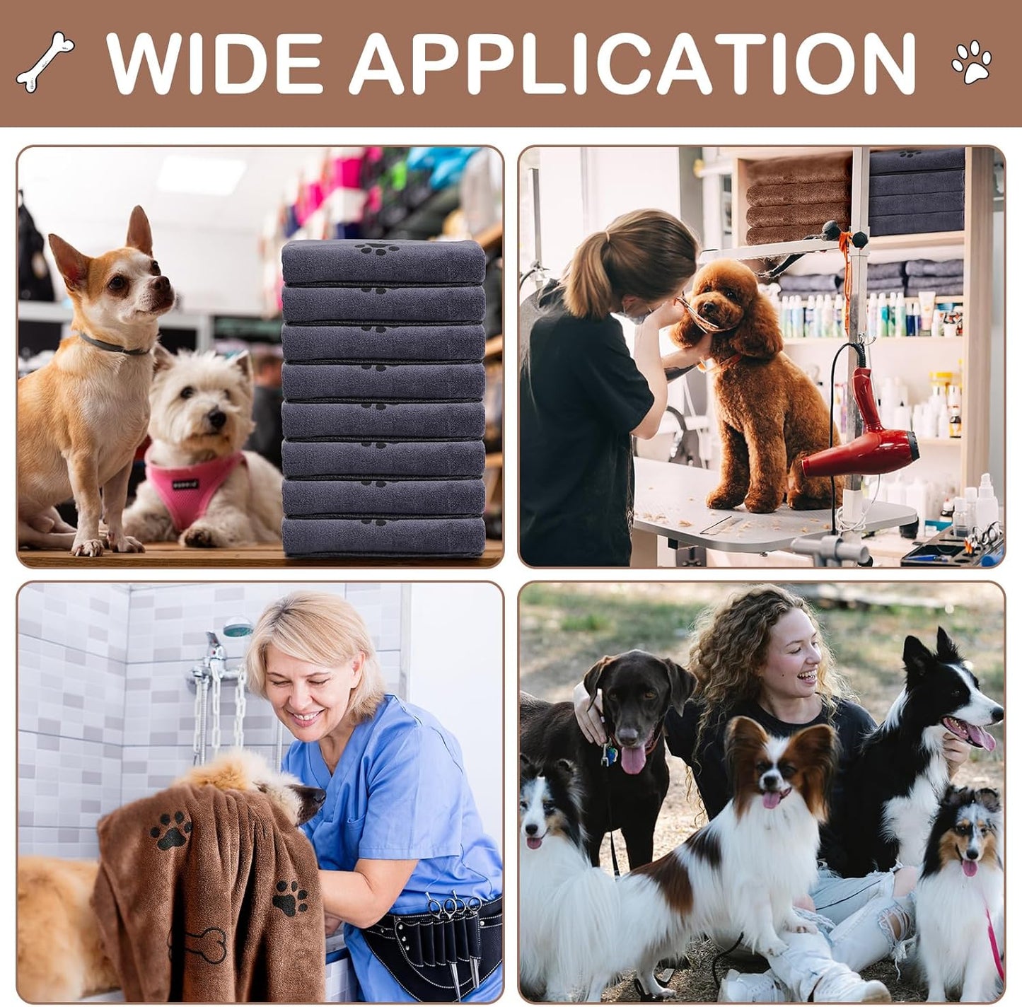 Chumia 8 Pcs Dog Towels for Drying Dogs Cats Pet Towels Bulk Puppy Microfiber Quick Drying Paw Bath Bathing Supplies Absorbent for Medium Pets(Brown, Gray,40 x 24 Inch)