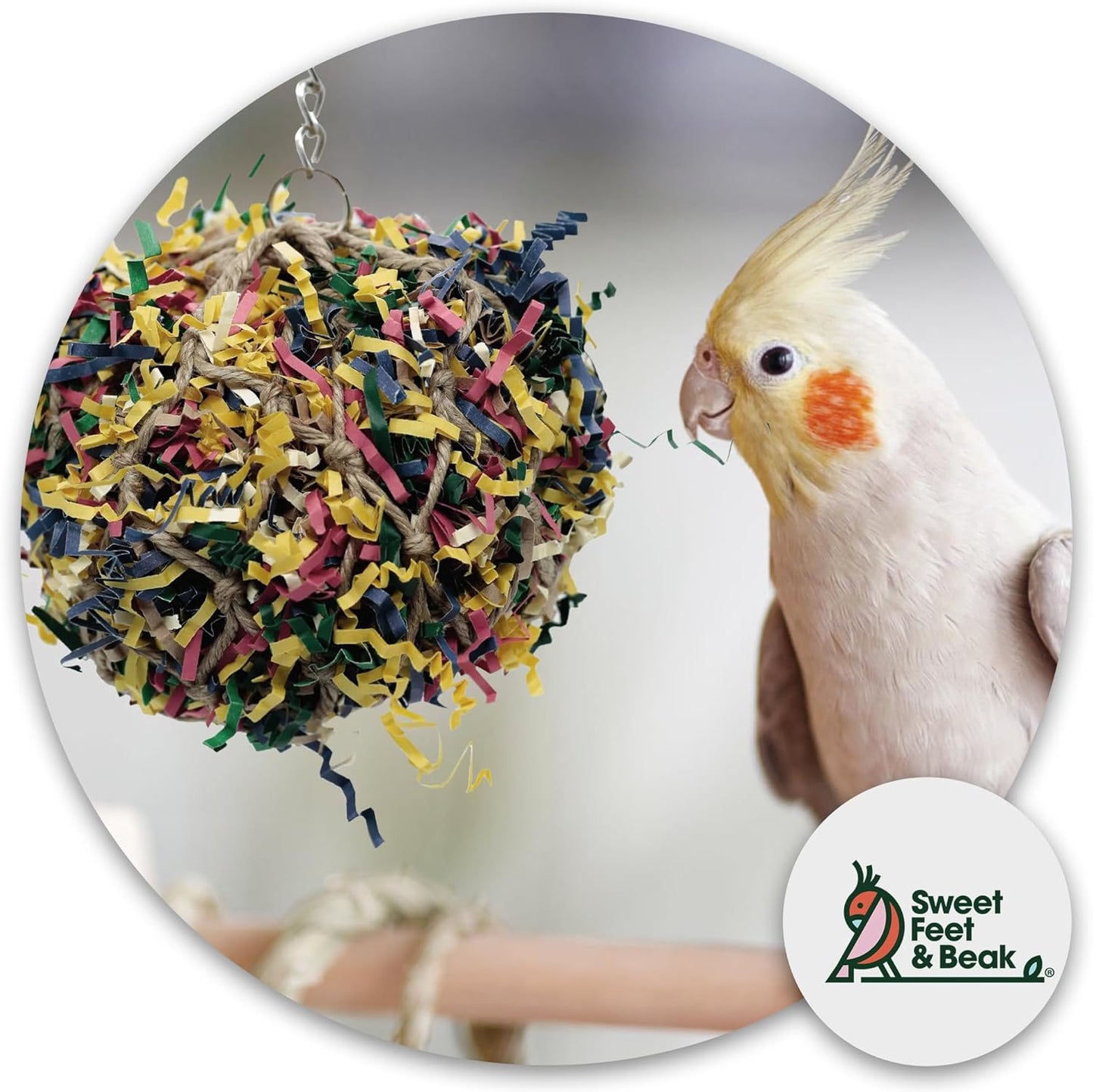 Super Shredder Ball - Bird Cage Accessories to Keep Your Bird Busy Foraging for Hidden Treasures - Non-Toxic, Easy to Install Bird Foraging Toys for Large Sized Birds - 7 Inch