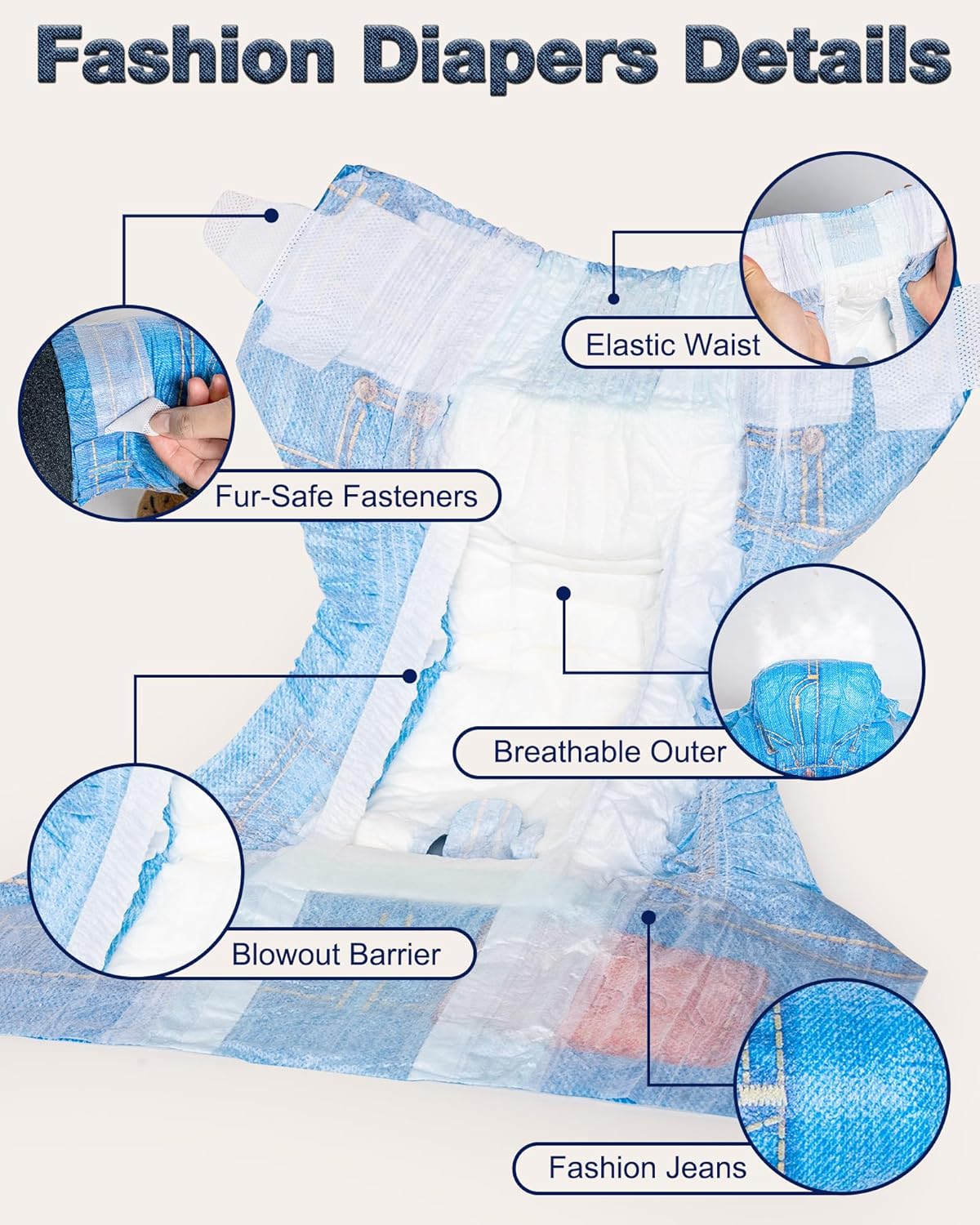 Pet Soft Dog Diapers Female, Doggie Diapers for Female Dogs, Disposable Super Absorbent Pet Diaper for Cats & Dogs in Heat Period, Urine Incontinence, S 60 Counts