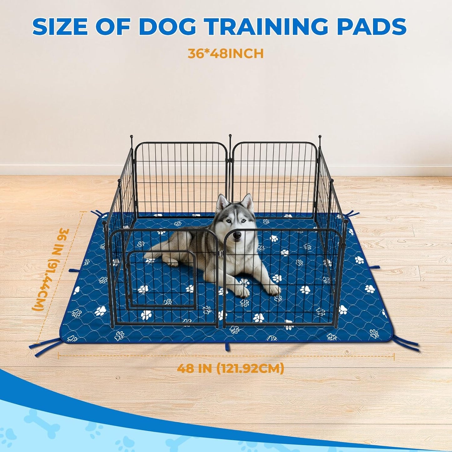 Fostanfly Washable Pee Pads for Dogs, 2 Pack Large 36"x48" Ultra-Absorbent and Leak-Proof Non-Slip Reusable Potty Training Pads for Dogs, Puppy & Cats of Add 8 Lanyards-Blue