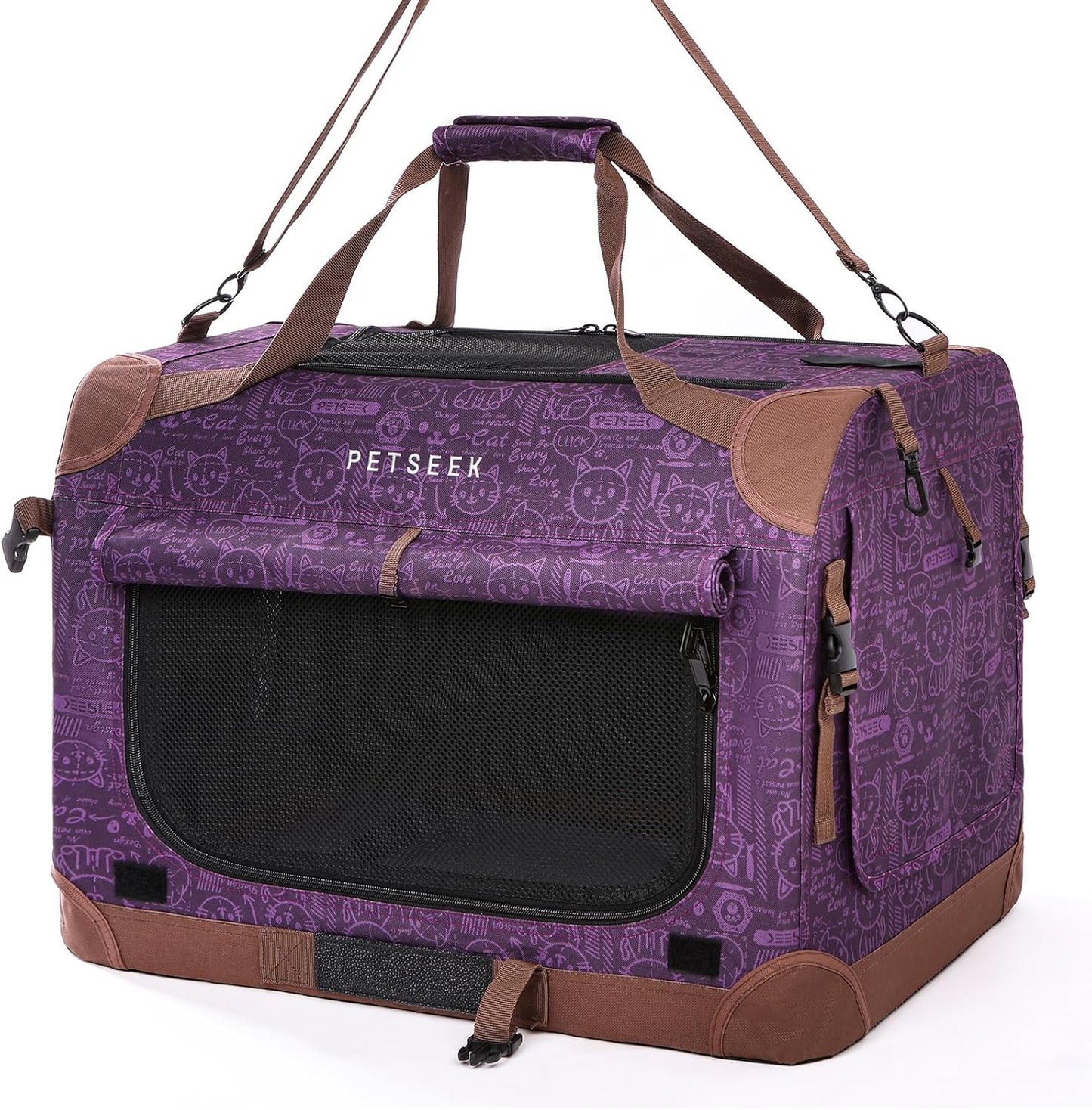 Extra Large Cat Carrier Soft Sided, Portable Small Dog Carrier for 2 Cats, 24"x16.5"x16" Car Travel Folding Comfortable Design, Purple