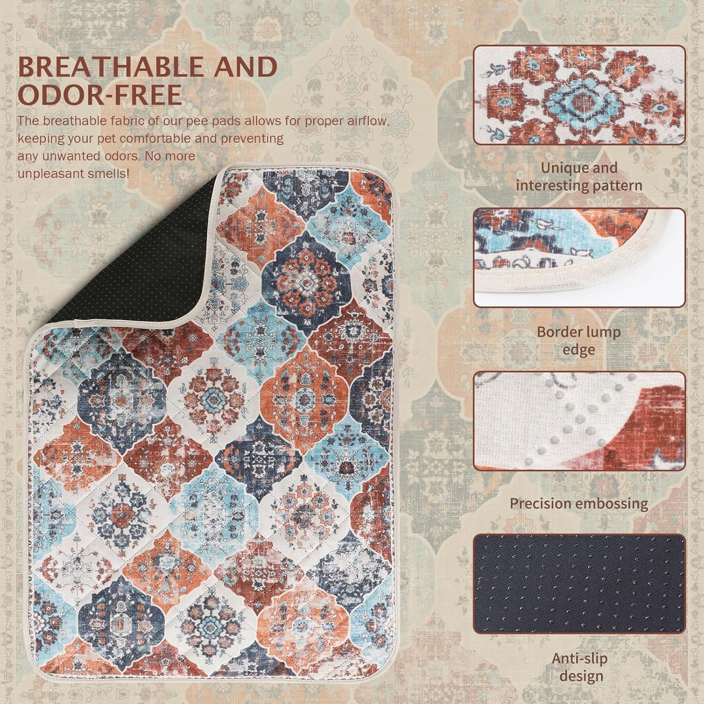 IEUUMLER Washable Pee Pads for Dogs, 2 Pack Reusable Non-Slip Grip, Super Absorbent Waterproof Puppy Pads for Potty Training, Playpen, Crate, Whelping Box EU011 (Orange, 36" x 36")