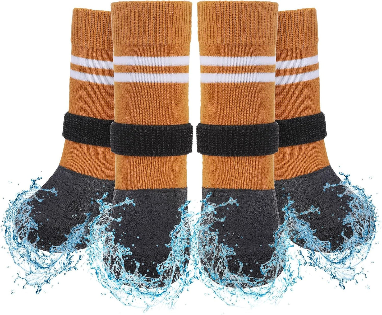 SCENEREAL Anti Slip Dog Boots & Paw Protectors for Hardwood Floor, Extended Dog Socks to Prevent Licking Paws, Waterproof Pet Snow Rain Shoe for Winter Medium Senior Dogs, Khaki M