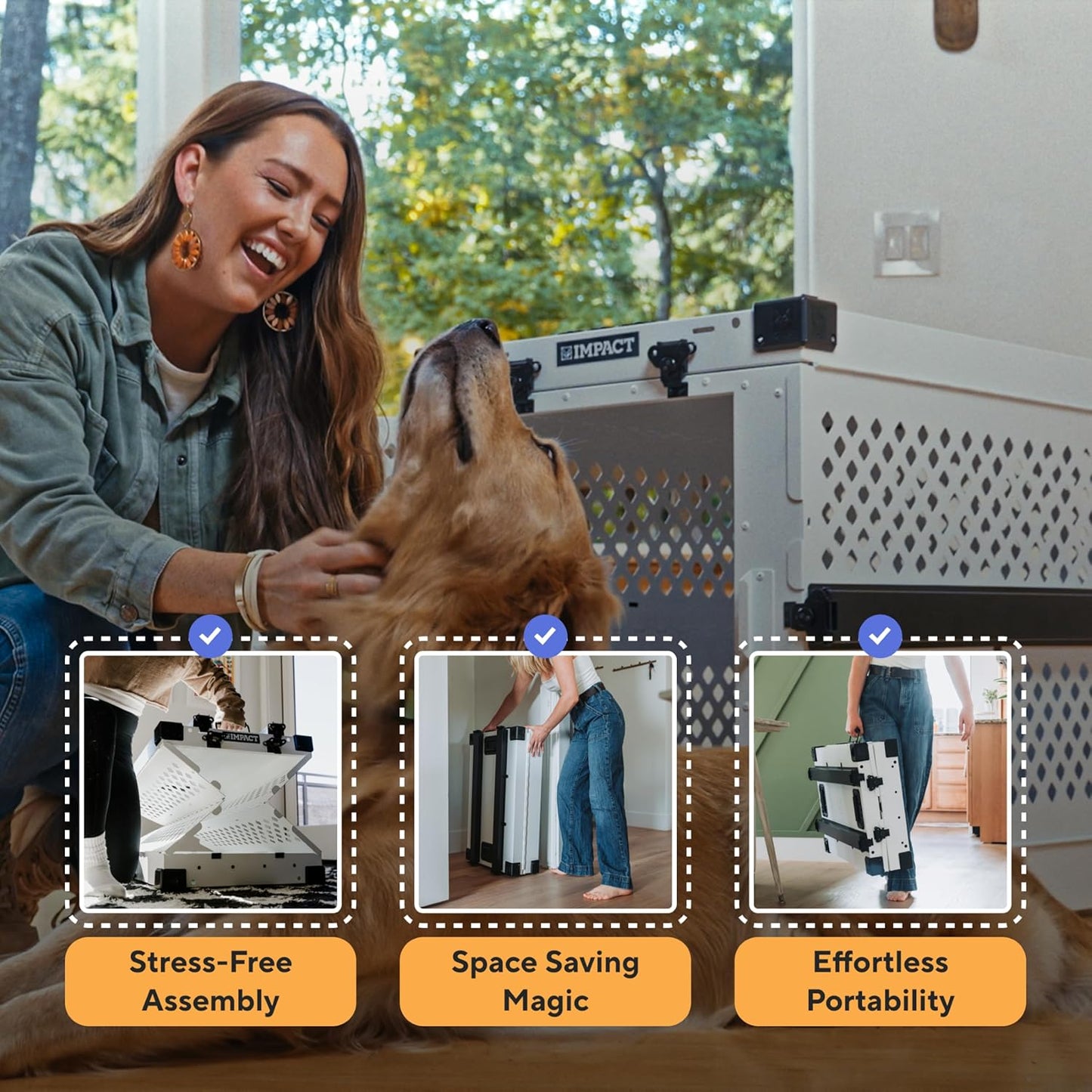 Impact Collapsible Dog Crate - Foldable Hard Crate for XXL Dogs - Heavy Duty Travel Kennel with Powder-Coated Aluminum - Quick Setup for Indoor & Outdoor (Gray, 48" (48" L x 27" W x 33" H))