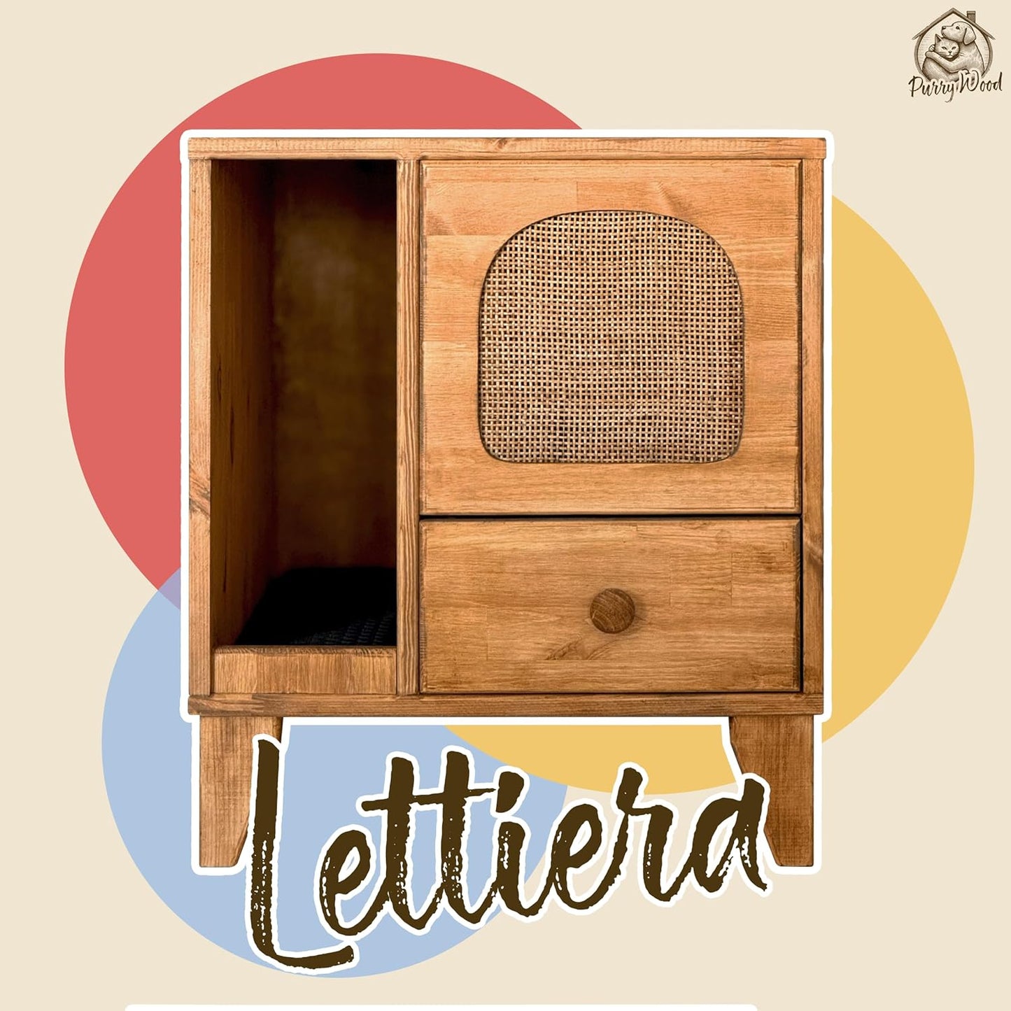 Cat Litter Box | Hidden Litter Box Furniture with Removable Divider | Wooden Cat Washroom Furniture | Indoor Cats House (Wood)