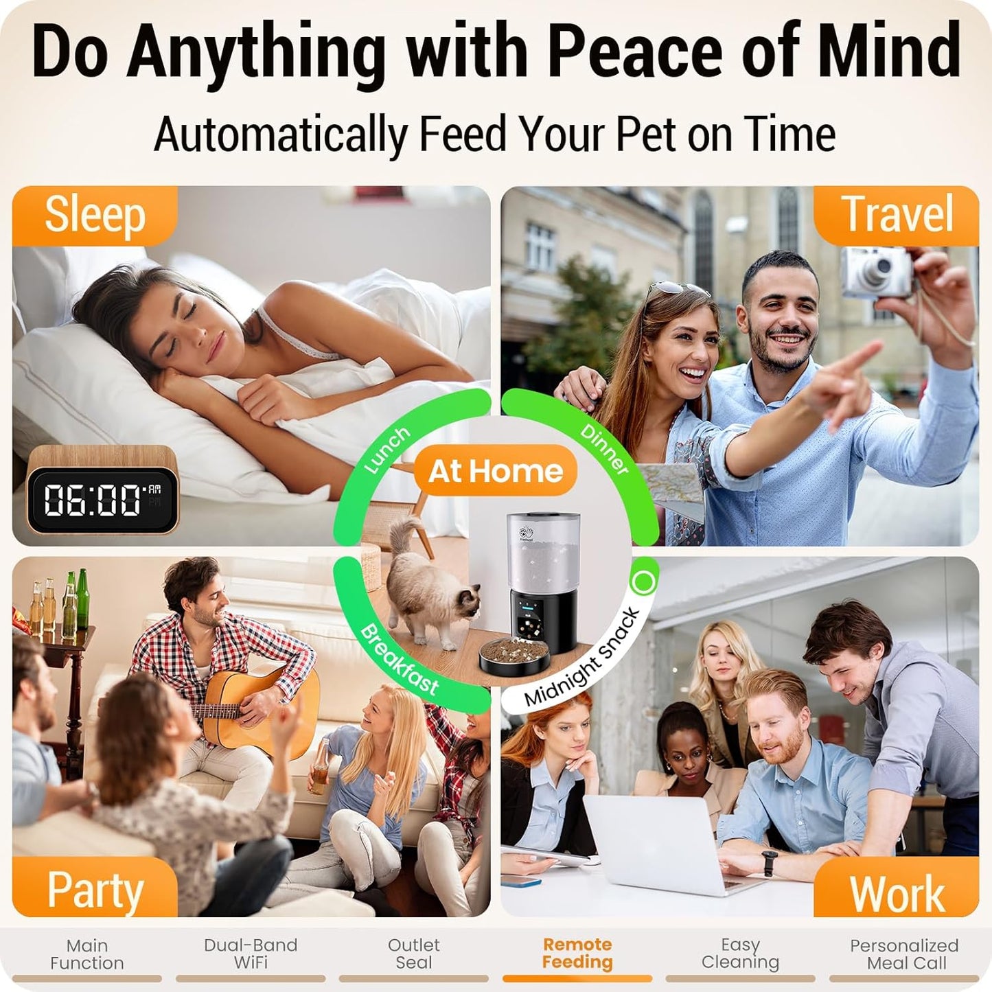 5L Automatic Cat Feeder with Sealed Outlet: 5G WiFi Automatic Dog Feeder with APP Control, Auto Cat Food Dispenser with Voice Recording for Pets, Detachable for Easy Clean - 21 Cup