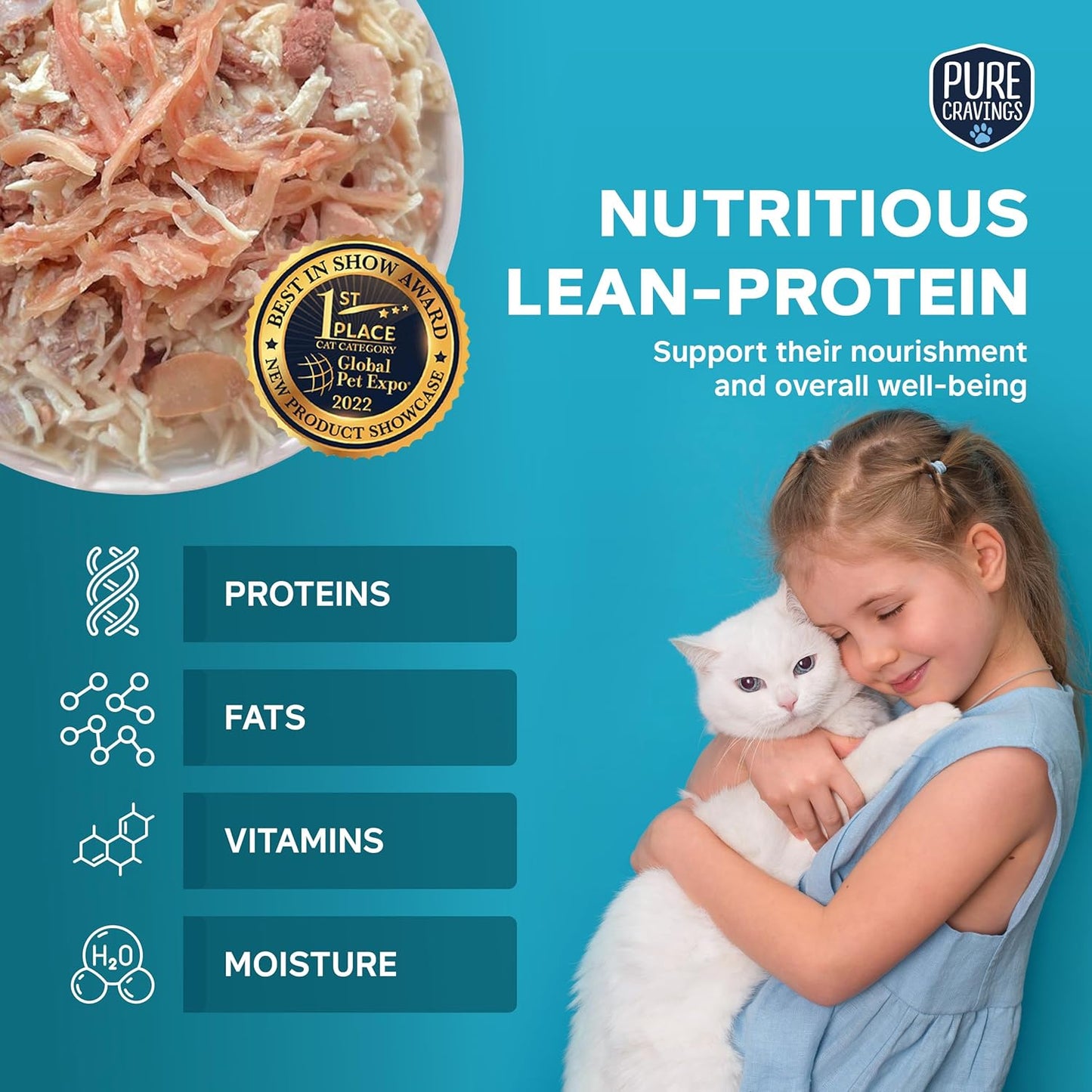 Chicken and Beef Recipe in Broth, Shredded Wet Cat Food, Grain-Free Protein, Non-GMO, 12 Pack