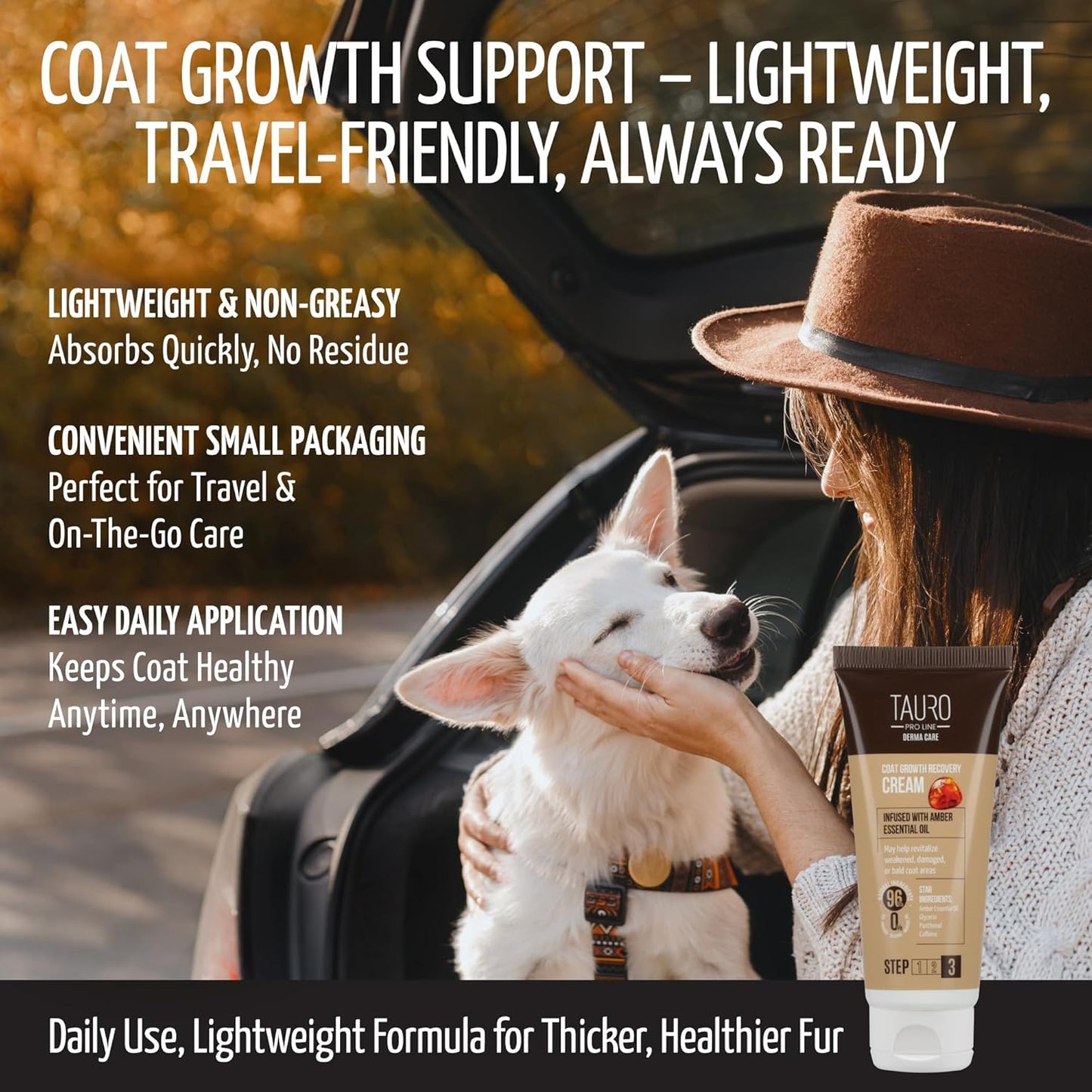 Tauro Pro Line Coat Growth Recovery Cream for Dogs & Cats – Strengthens Hair Roots & Boosts Regrowth – Dog & Cat Moisturizer for Thinning Fur, Shedding & Post-Surgery Care (Derma Care 2.5 Fl Oz)