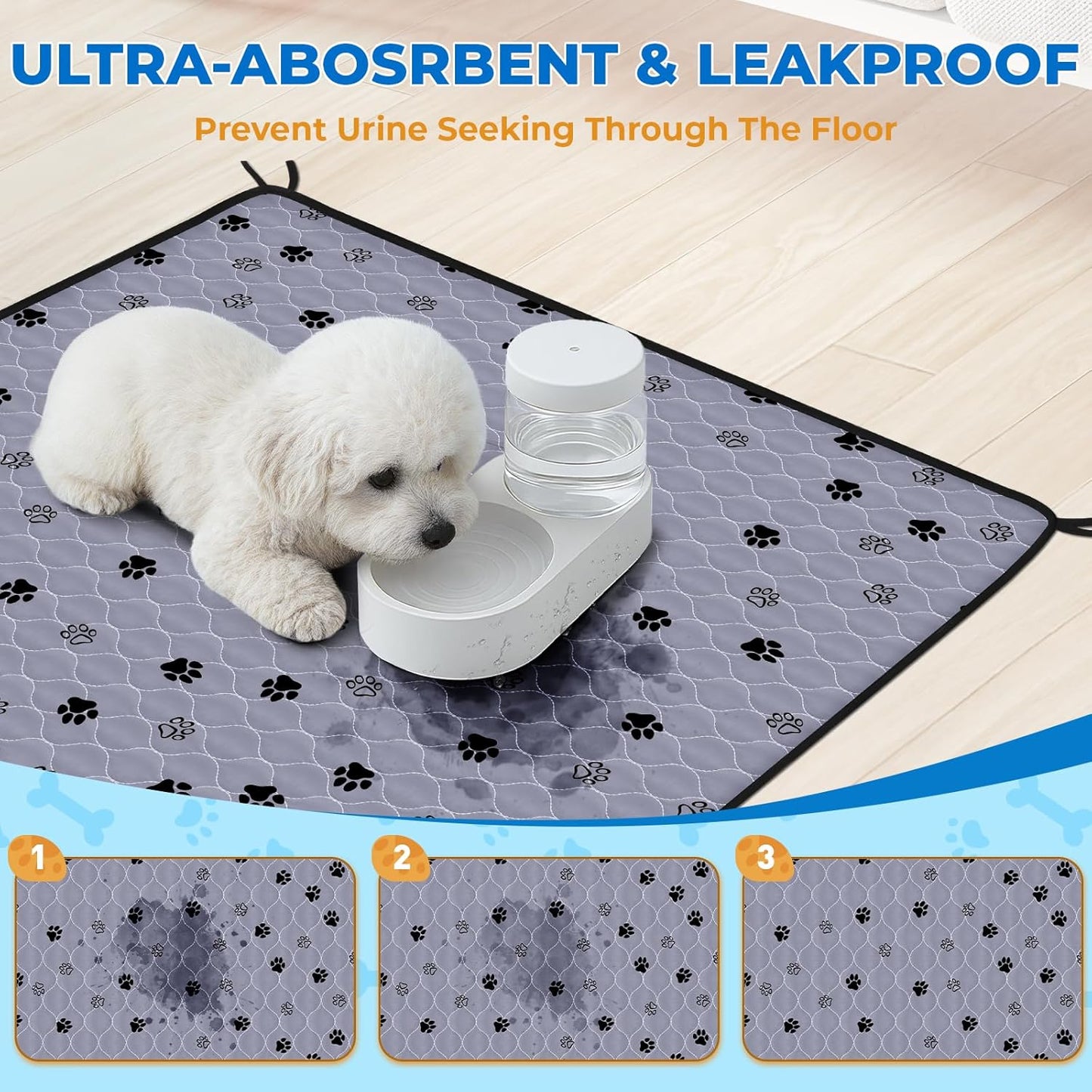 Fostanfly Washable Pee Pads for Dogs, Ultra-Absorbent & Leakproof Reusable Puppy Pads Non-Slip Protects Against Urine Leakage for Potty Training-4 Pack 18"x24" Add 8 Lanyards