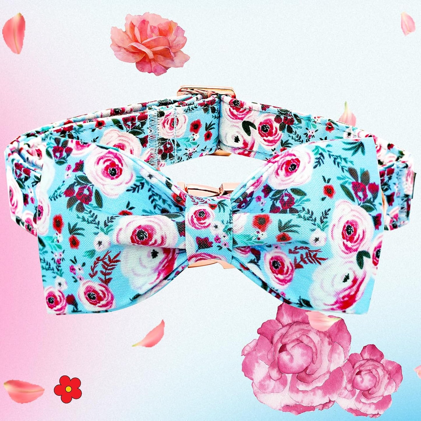 Elegant little tail Dog Collar, Rose Print Pet Collar Summer Dog Collar Durable Metal Buckle Dog Collars Cotton Pet Adjustable Dog Collars for Large Dogs