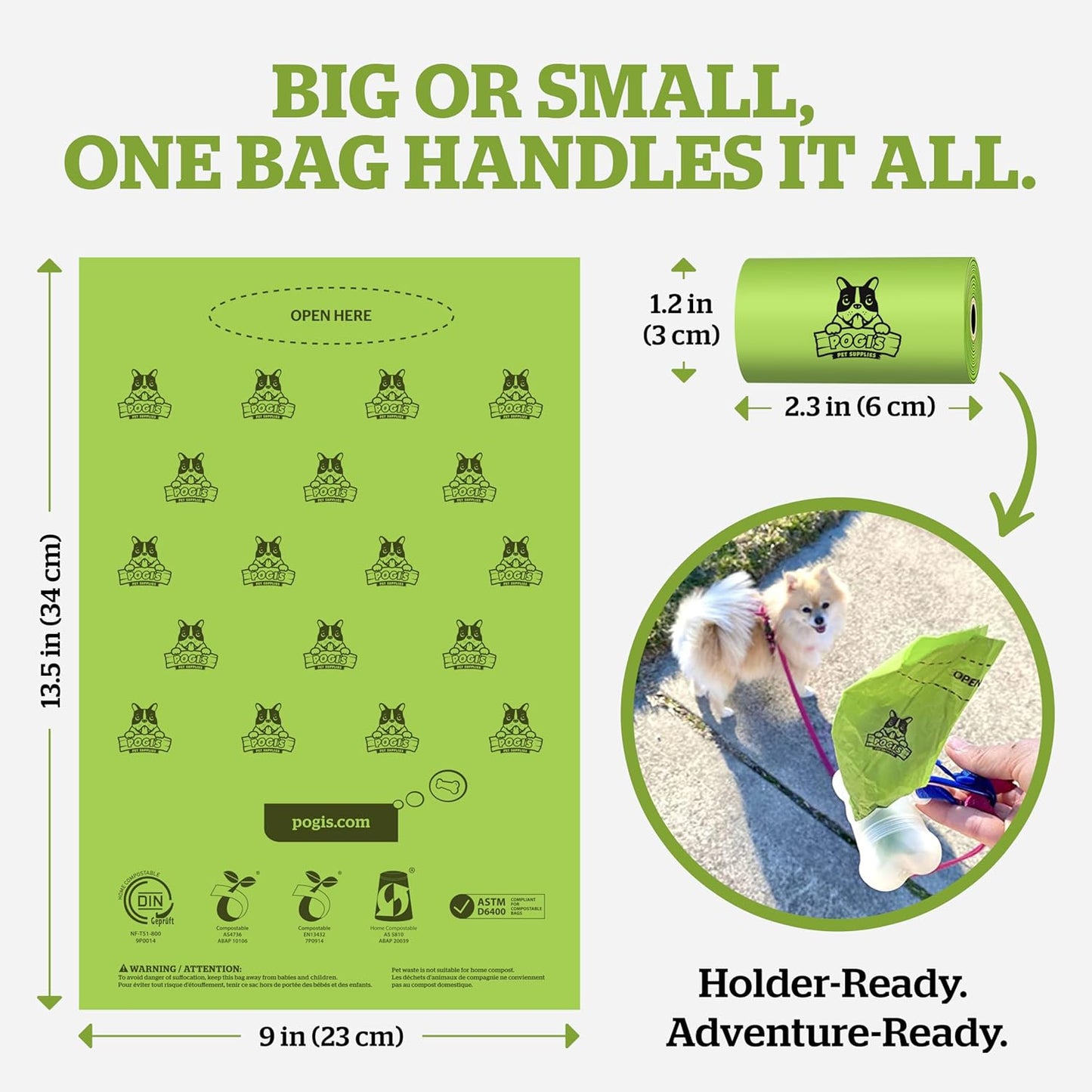 Pogi's Compostable Poop Bags – Leak-Proof, Extra-Large, Made with Plants – 9 Rolls (135 Bags)