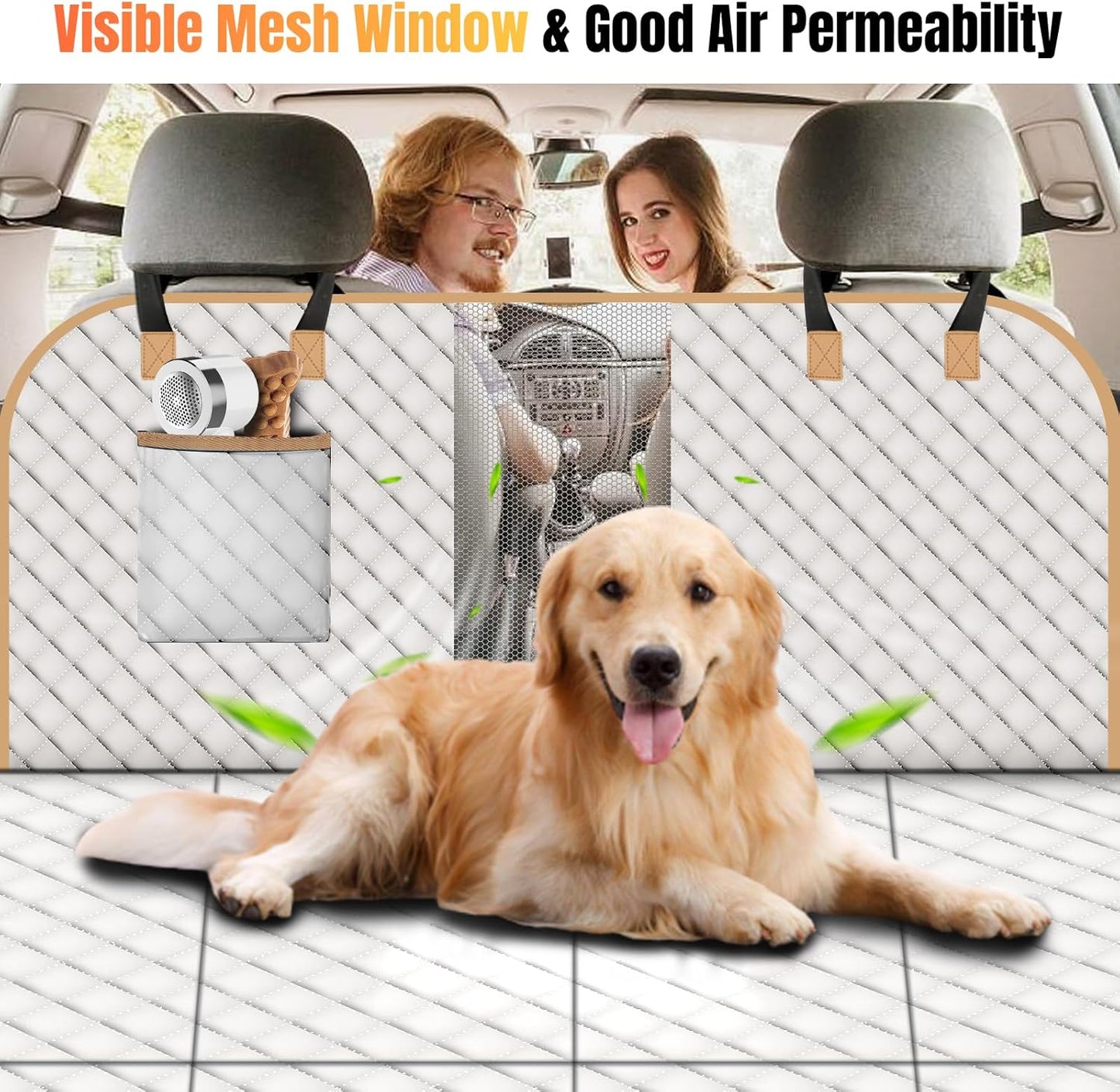 Dog Car Seat Cover for Back Seat, Dog Car Bed Cover with Strong Hard Bottom, Car Back Seat Extender Hammock for Car SUV Truck 4 Panels Beige Color