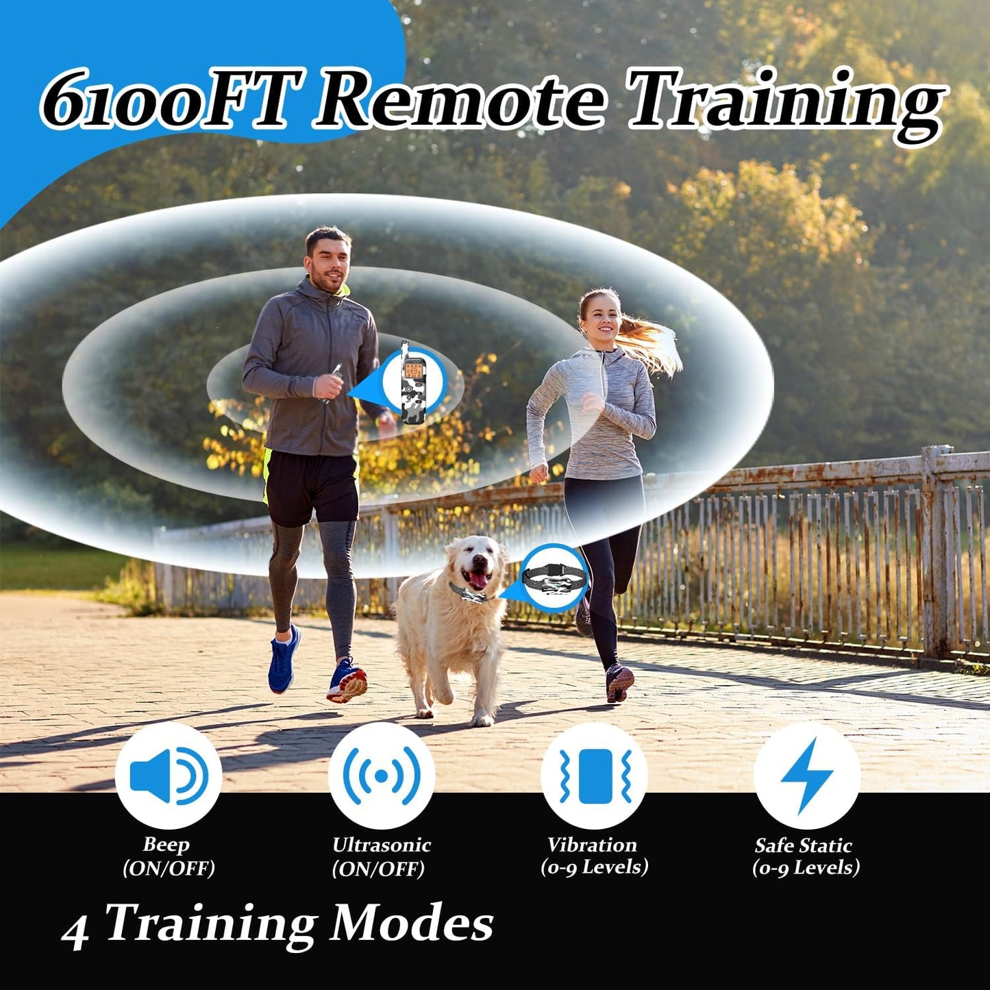 Wireless Dog Fence & Ultrasonic Training Collar -1160-Yard Adjustable Boundary for Outdoor, 6100FT Remote, 4 Modes (Beep/Vibration/Static/Ultrasonic), IPX7 Waterproof, 185-Day Standby, 2 Dogs