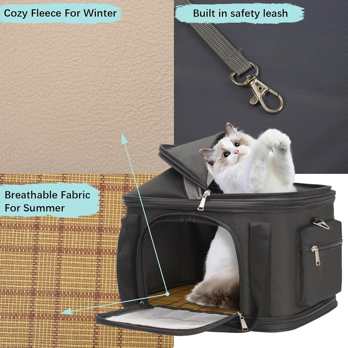 2-in-1 Stylish Dog Purse Carrier Soft-Sided Carriers Travel Tote Bag for Small Dogs Cats, Fashion Foldable Pet Bag for Puppies Small Animals with Pockets (Black, 16.2" x 11.4" x 13")