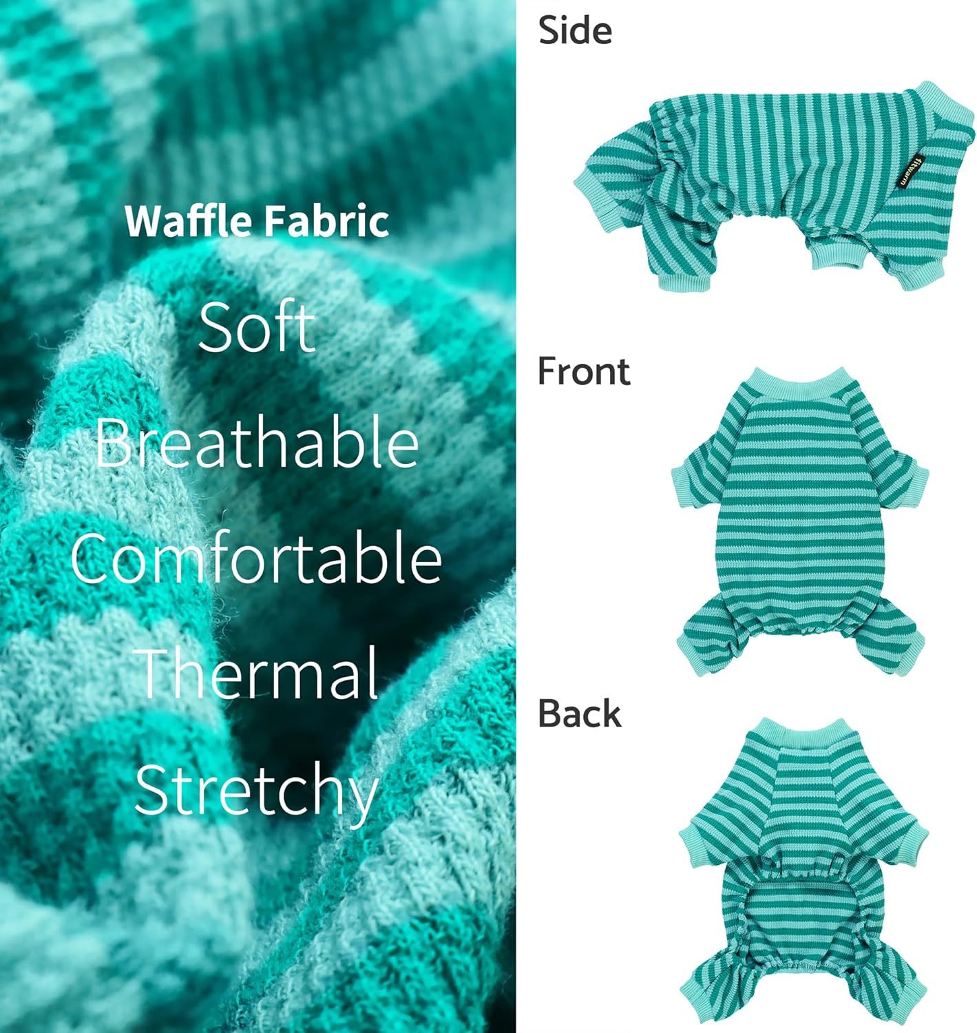 Fitwarm Green and Teal Striped Dog Pajamas, Waffle Dog Clothes for Small Dogs Girl Boy, Puppy Onesie with Feet, Pet Cat Outfit, XL