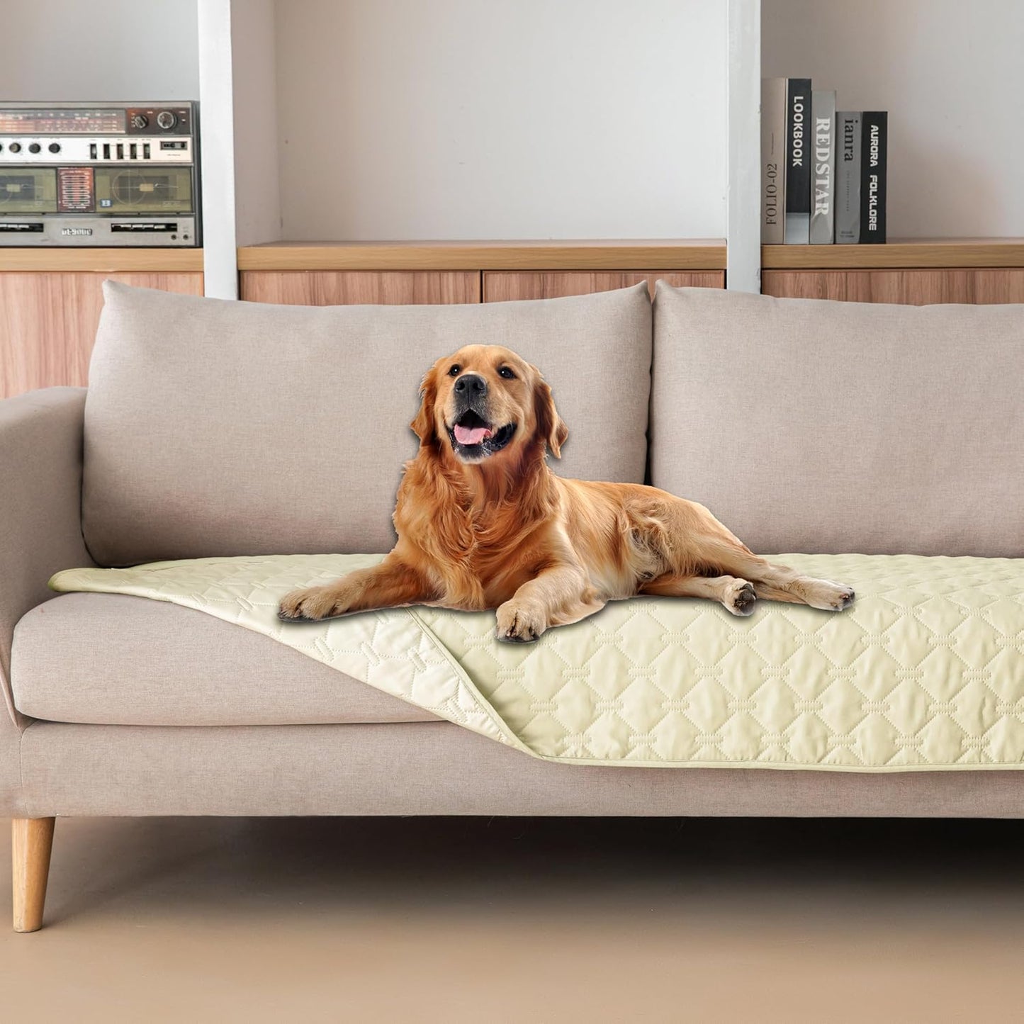 gogobunny 100% Double-Sided Waterproof Dog Bed Cover Pet Blanket Sofa Couch Furniture Protector for Puppy Large Dog Cat, Reversible (30x70 Inch (Pack of 1), Dark Cream/Light Cream)