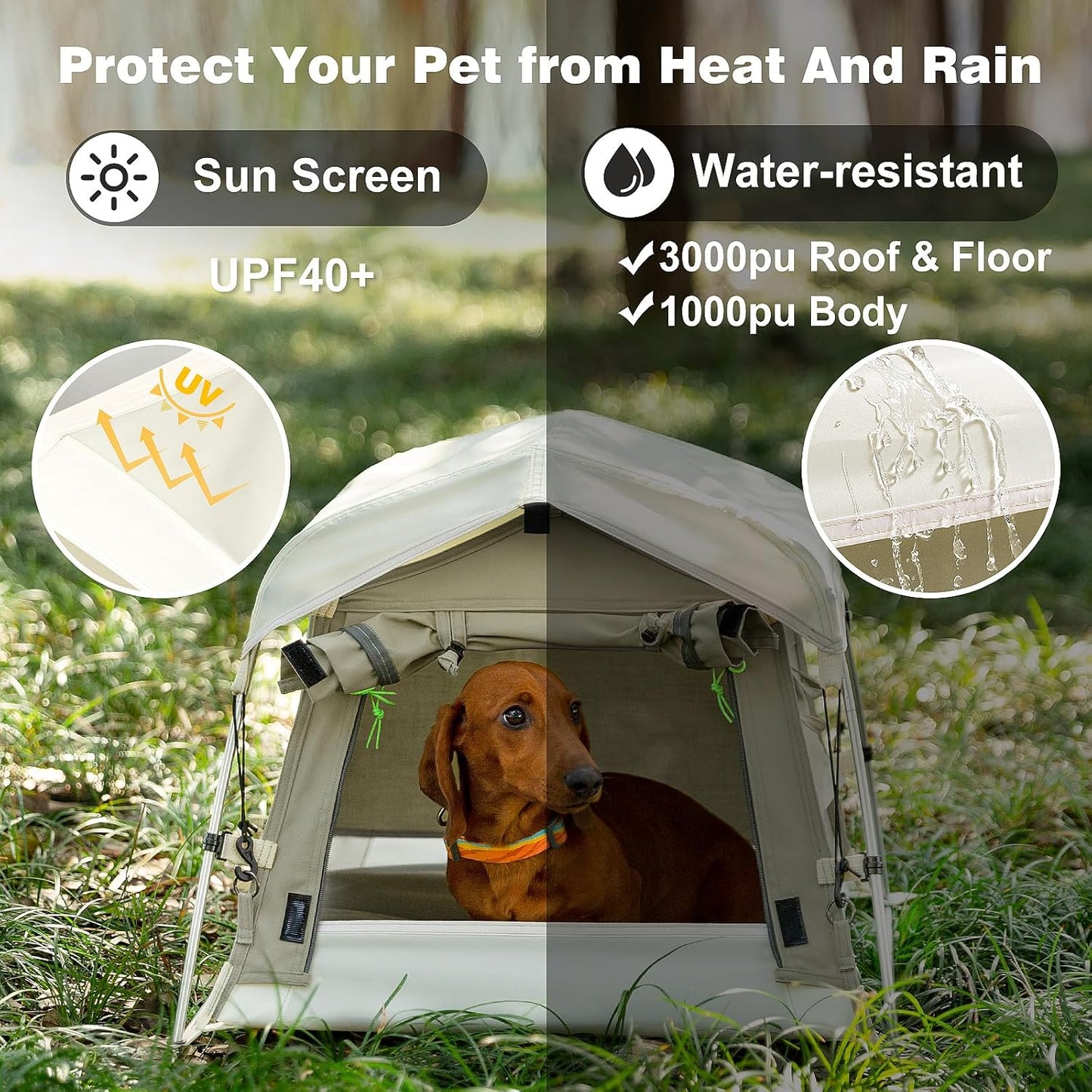 Dog Tent Cotton Fabric, Aluminum Poles and Camping Mat, Outdoor Weatherproof, Dog House Outdoor, Breathable with 2 Side Windows, Portable and Collapsible (Gray, Small)