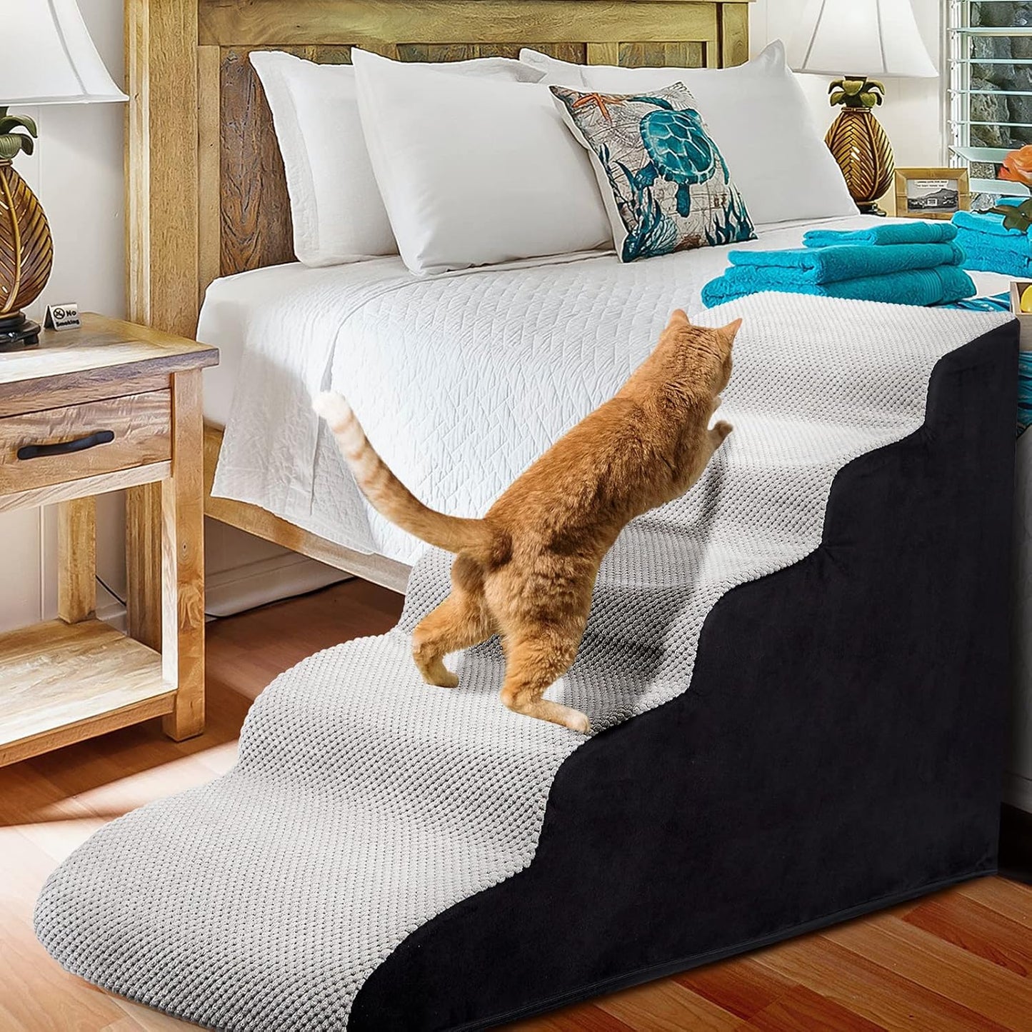 Dog Steps&Stairs for High Beds 24.4 inches High Up to 24-28 inches Bed, Tall Extra Wide Pet Stairs/Steps for High Bedsides,Non-Slip Dog Ramps for Small Older Dogs/Cats(Grey)