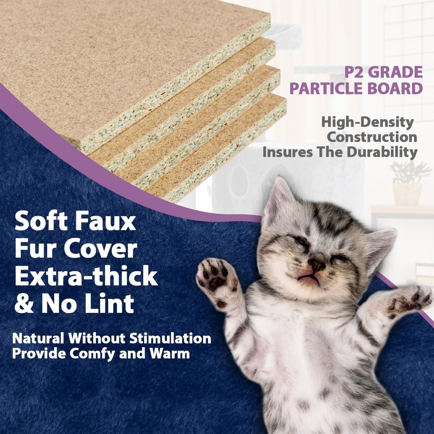 70 Inches Multi-Level Cat Tower for Indoor Cats - XL Tree Climbing Condo With Scratching Posts and Hanging Toys, Navy Blue