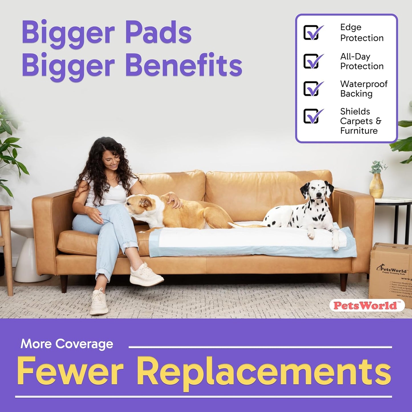 PETSWORLD Enormous Dog Training & Potty Pads, 37x54 inch - Tear Resistant with Strong Leak-Proof Backing, Optional Adhesive Tape, 50 Count