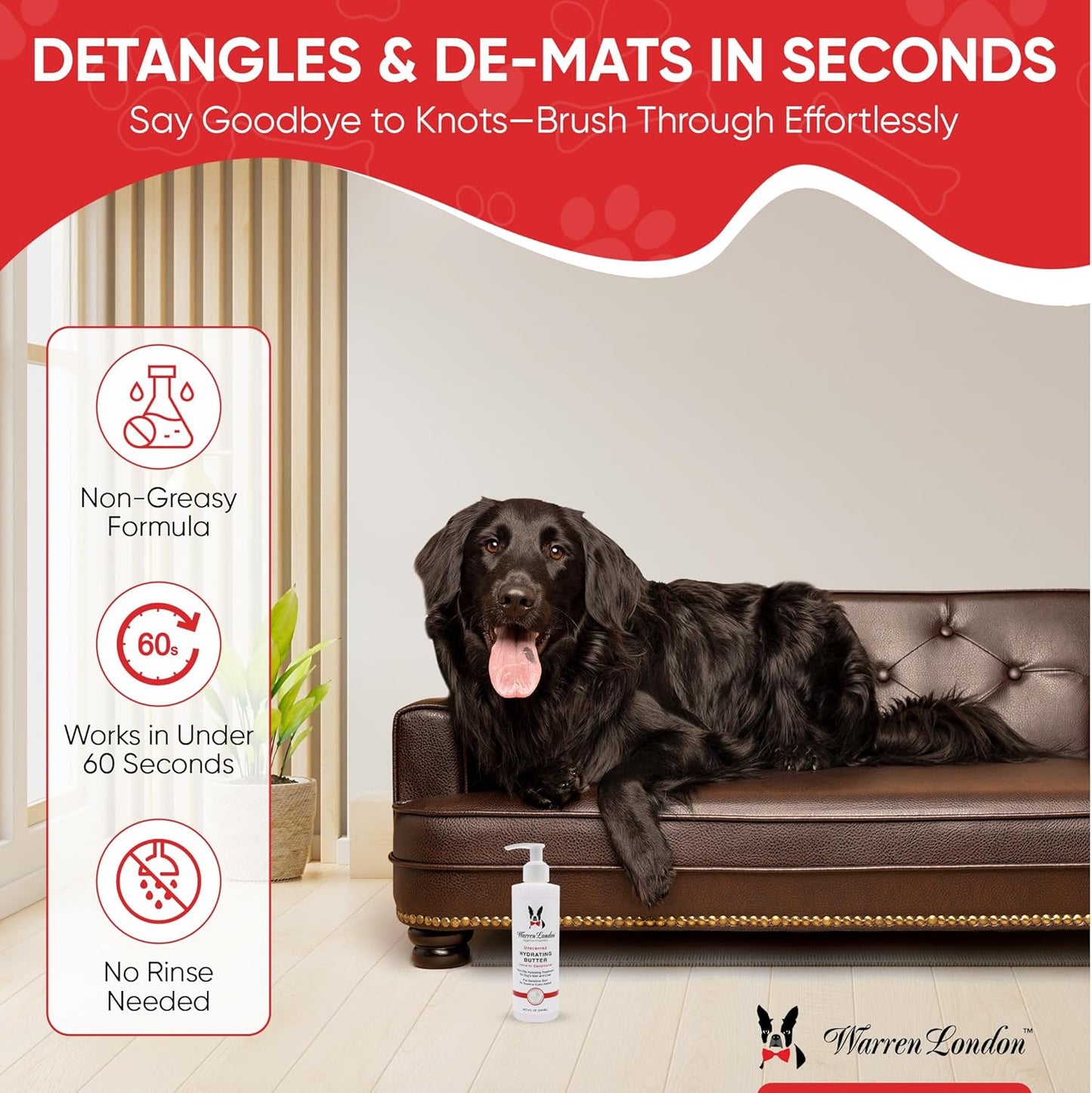 Warren London Hydrating Butter Leave in Pet Conditioner for Dogs | Lotion for Skin and Coat | Aloe Puppy & Dog Conditioner for Hair Detangler, Dry Skin, & Dandruff | Unscented 8oz