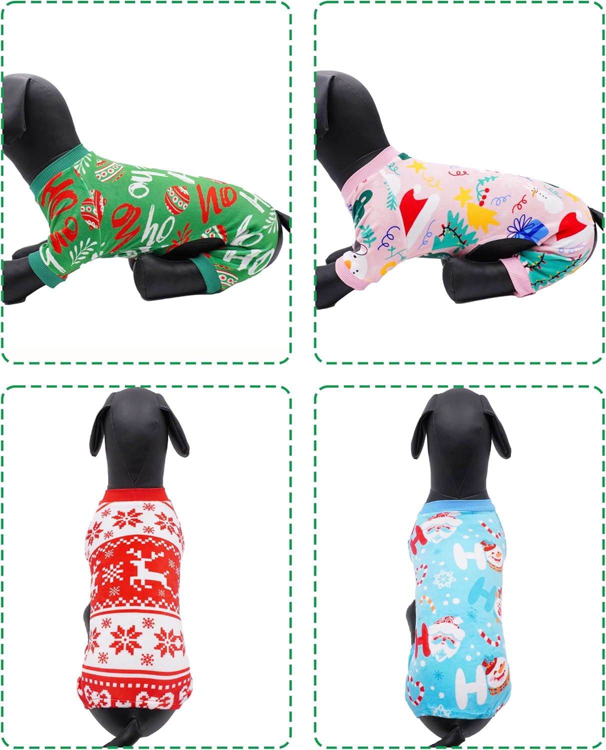 PET SHOW 4 Pack Small Dog Christmas Pajamas Holiday Dog Clothes for Medium Dogs Girl Boy Soft Stretchy PJs Xmas Jumpsuit Puppy Cats Onesies Red Green Outfits with Sleeve Pets Dachshund Costume M