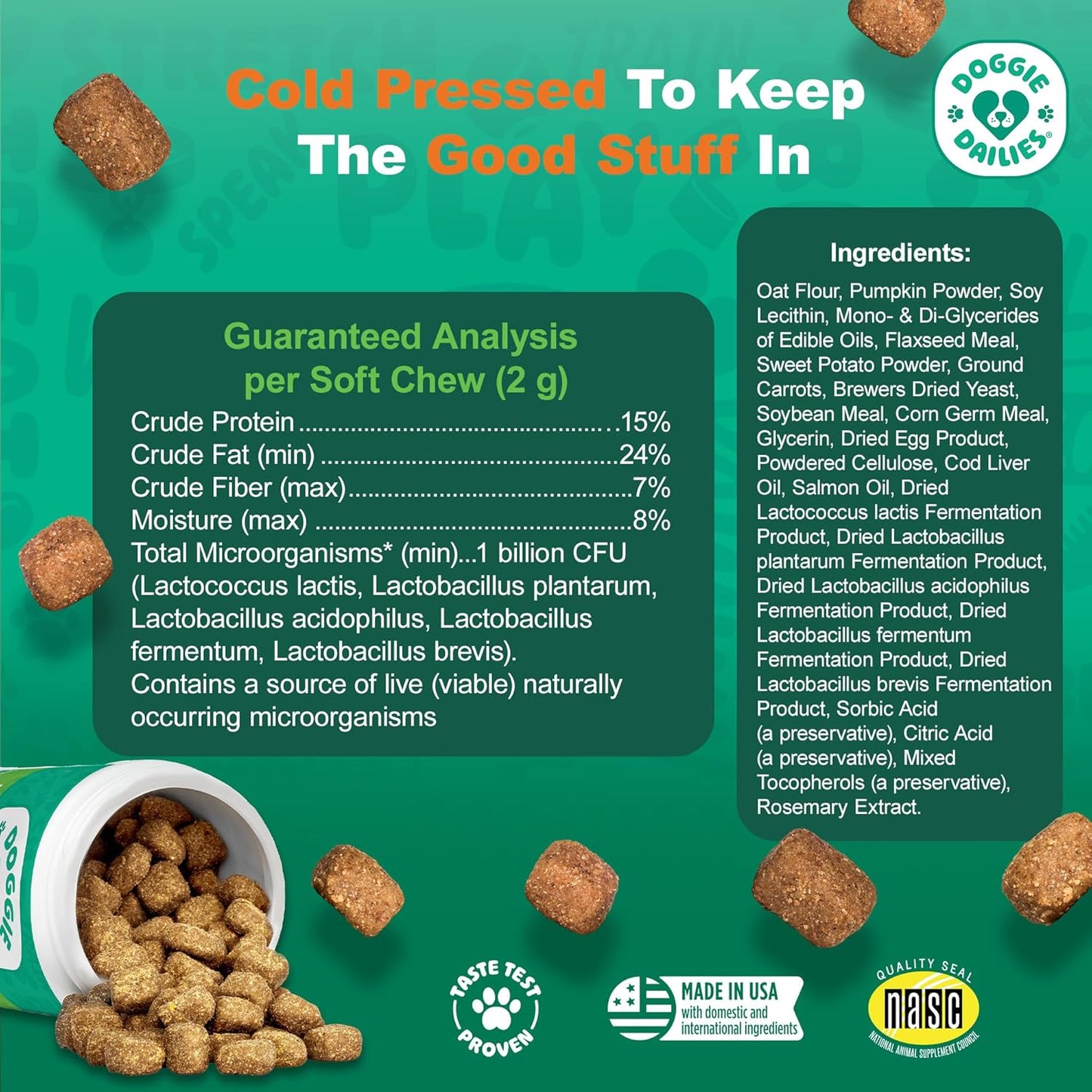 Doggie Dailies Probiotics for Dogs - Advanced Dog Probiotics with Prebiotics - Promotes Digestive Health - Supports Immune System and Overall Health (Pumpkin) 225 Soft Chews