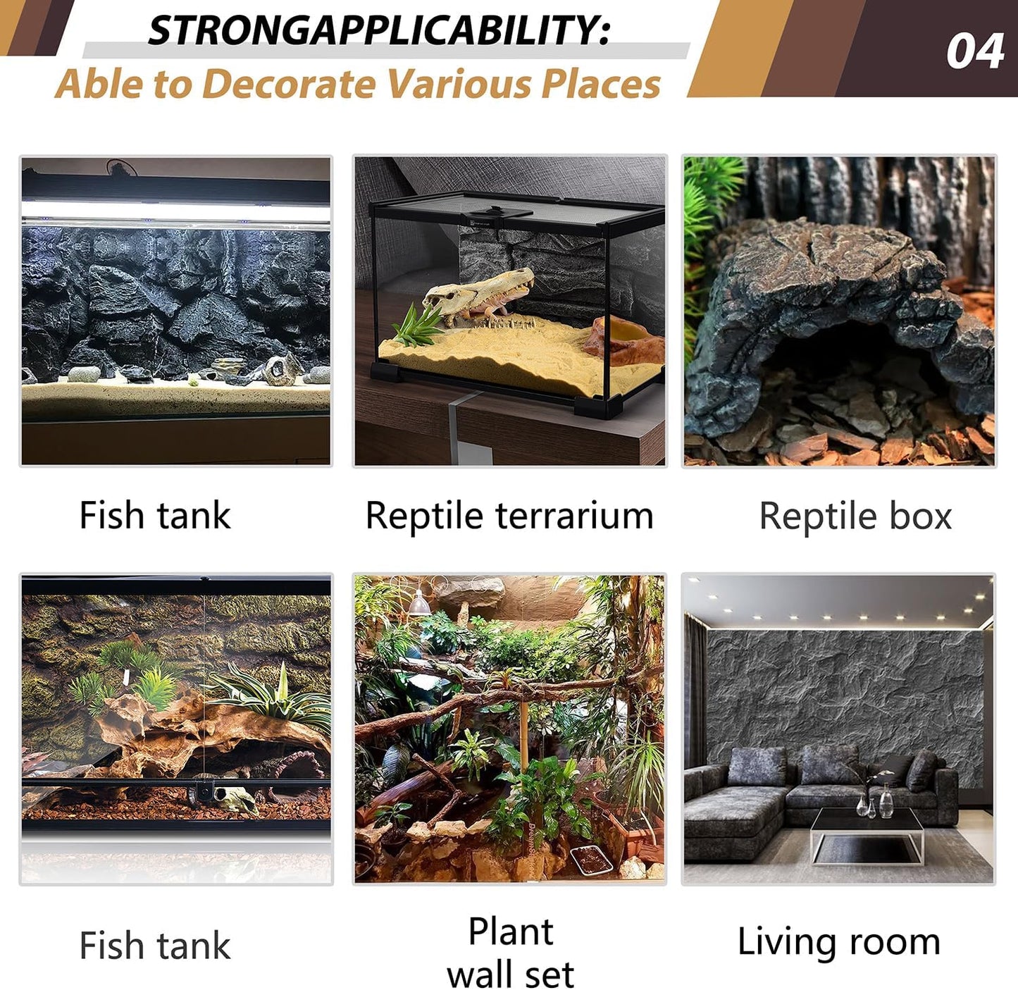 17.7x11.8in Rock Terrarium Background,3D Reptile Tank Background Board,Amphibian Stereo Backdrop Wall,Lizard Snake Gecko Spider Turtle Fish pet silo Background Decorative Panel(Yellow)