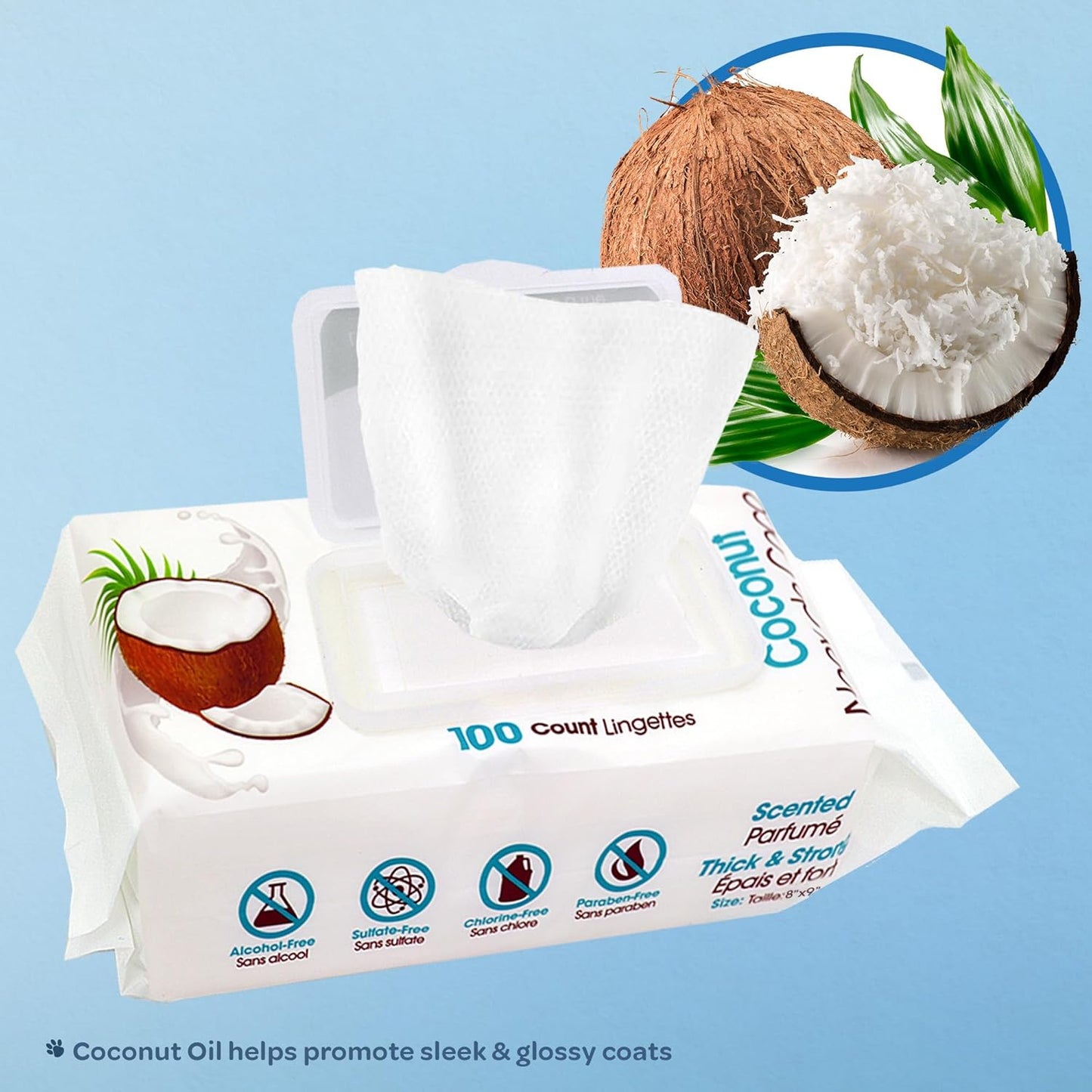 Best Pet Supplies Pet Wipes for Dogs - Dog Wipes Cleaning Deodorizing, for Coats, Ears, Paws - Moisturizing, Coconut, 100 Count