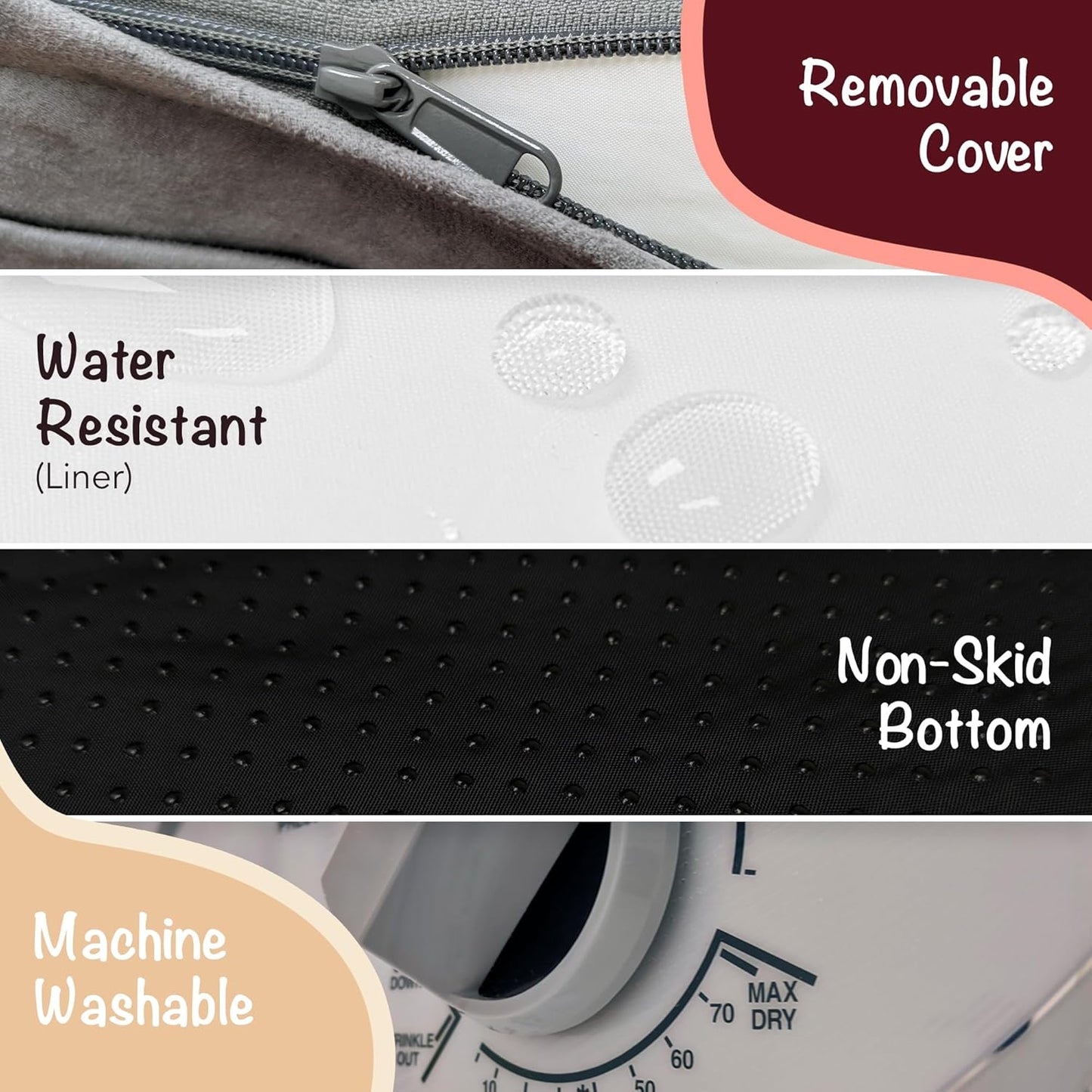 Friends Forever Orthopedic Dog Bed, Memory Foam Pet Sofa, Calming Dog Couch, Water Resistant Pet Bed, Washable Cover, Non-Slip Bottom, Chester, Grey, 25" x 20" x 5.5"