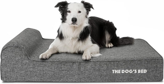 The Dog’s Bed Orthopedic Headrest Dog Bed, Large Grey Linen 40x25, Memory Foam, Pain Relief for Arthritis, Hip & Elbow Dysplasia, Post Surgery, Lameness, Veterinary Approved, Waterproof Washable Cover