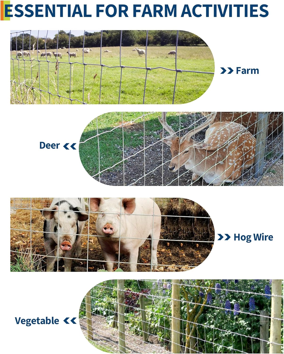 Cattle Farm Fence, 5ft x 164ft Galvanized Wire Fencing for Goat Deer Hog Yard Livestock Animals Protection