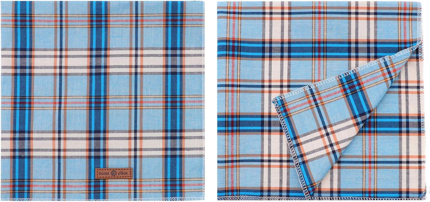 Lionet Paws Dog Bandana for Small Medium Large Dogs, Cat Kerchief Blue Plaid, Triangle Bibs Scarf for Girl or Boy