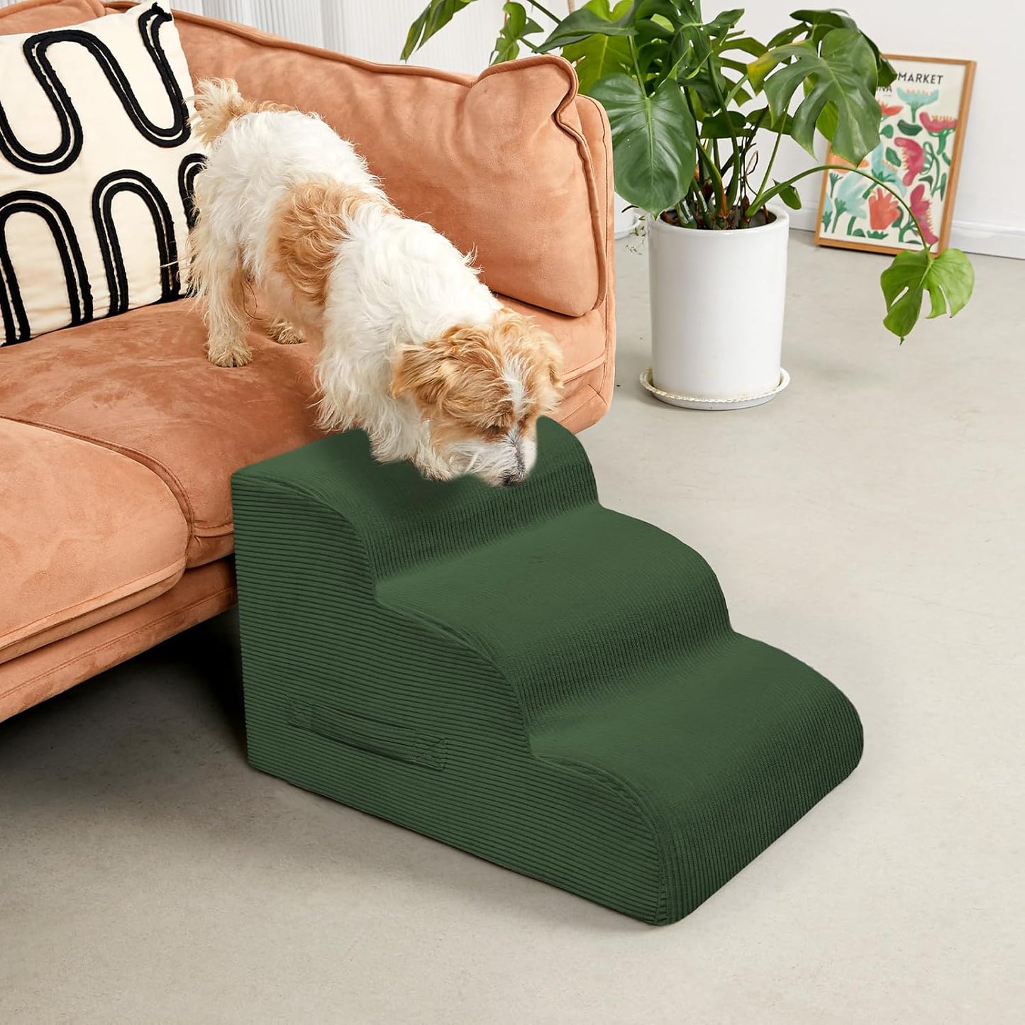 Dog Steps for Small Dogs, 4-Step Pet Ramp Stairs for High Beds and Sofa, Non-Slip Pet Stairs for Small Dogs and Cats, Removable and Easy to Clean Cover, Green