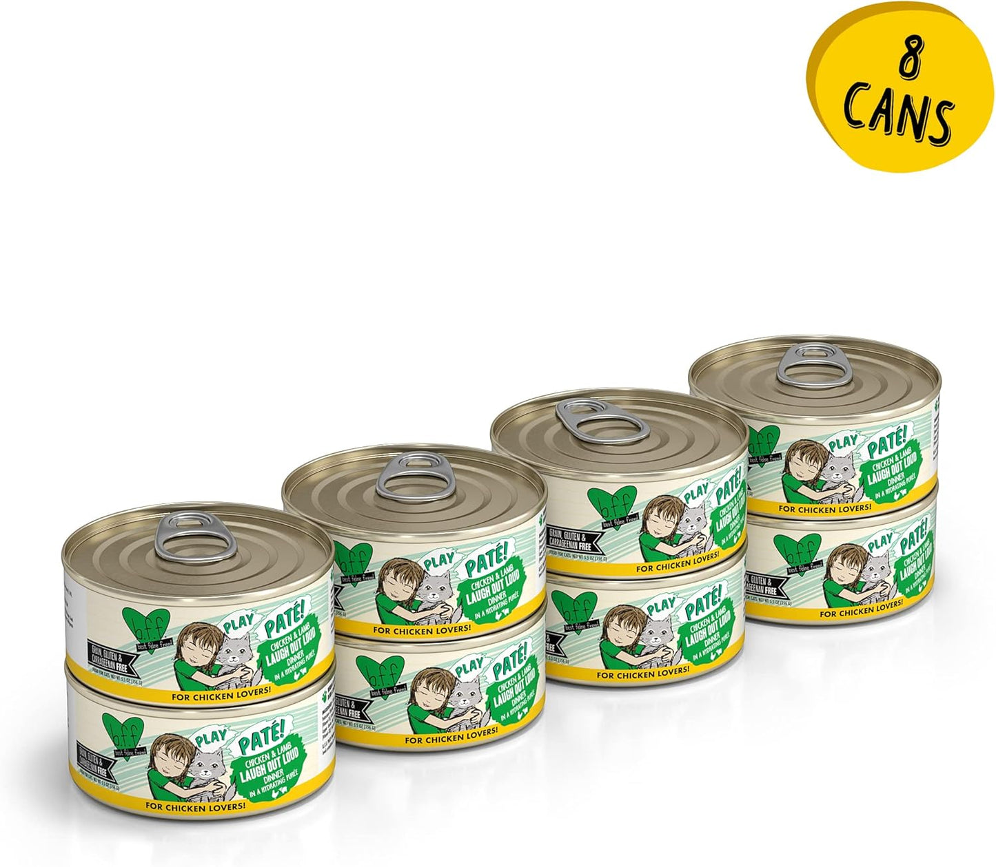 Weruva B.F.F. Play - Best Feline Friend Paté Lovers, Aw Yeah!, Chicken & Lamb Laugh Out Loud with Chicken & Lamb, 5.5oz Can (Pack of 8)