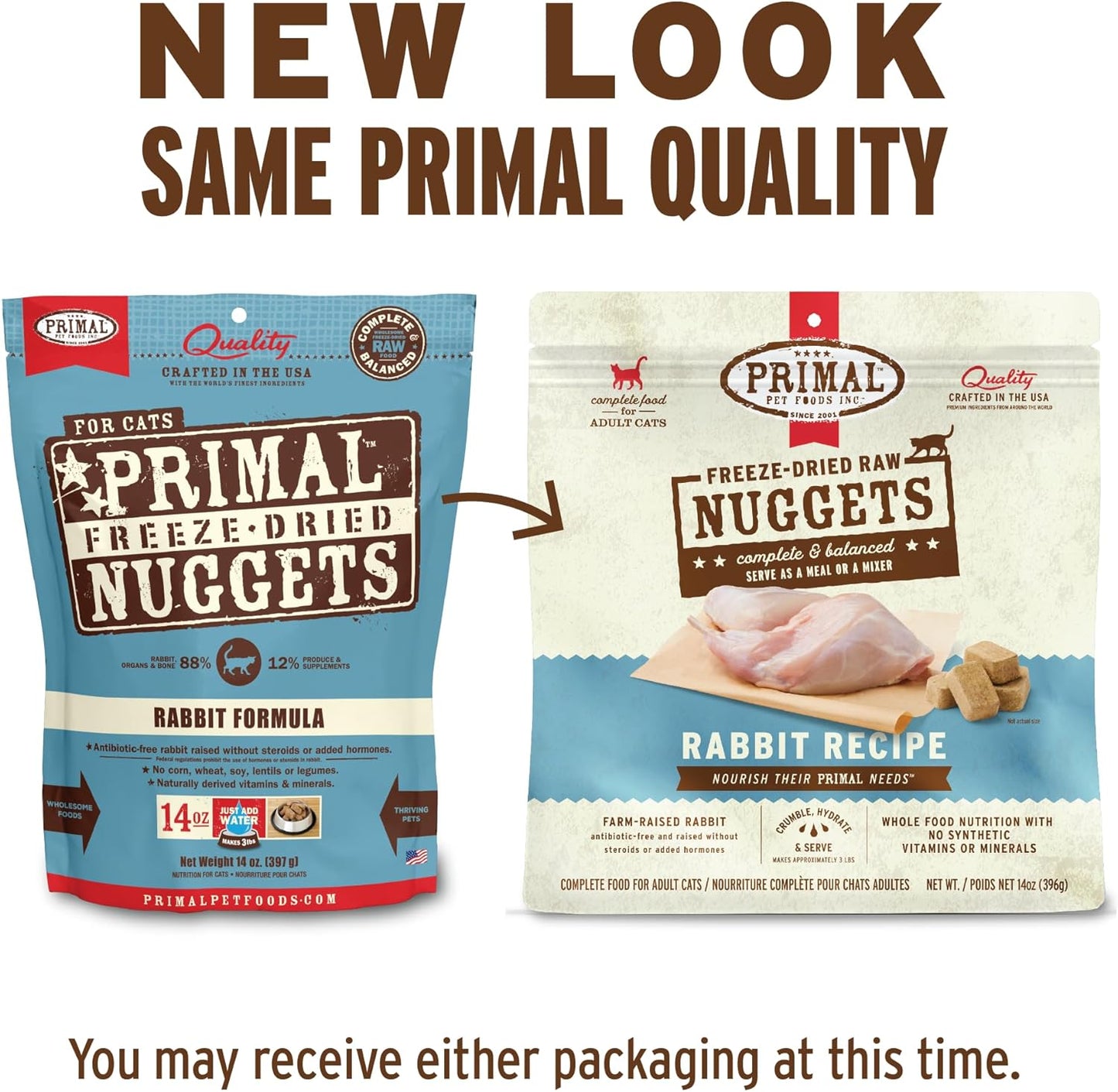 Primal Freeze Dried Raw Cat Food Nuggets Rabbit, Complete & Balanced Meal or Topper, Premium, Healthy, Grain Free, High Protein Raw Cat Food with Probiotics (14 oz)