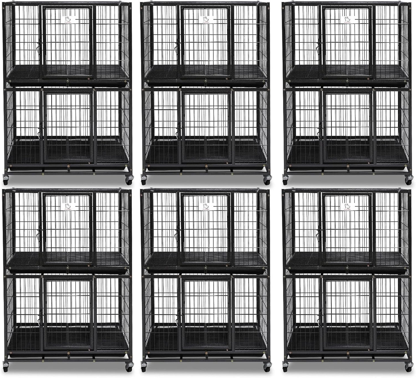 Homey Pet Six Packs 31 Inch Stackable Heavy Duty Dog Crate Cage Kennel with Four Lockable Wheels, Removable Tray, Escape Proof Wire Drop Dog Crates for Small Dogs (Two Tiers)