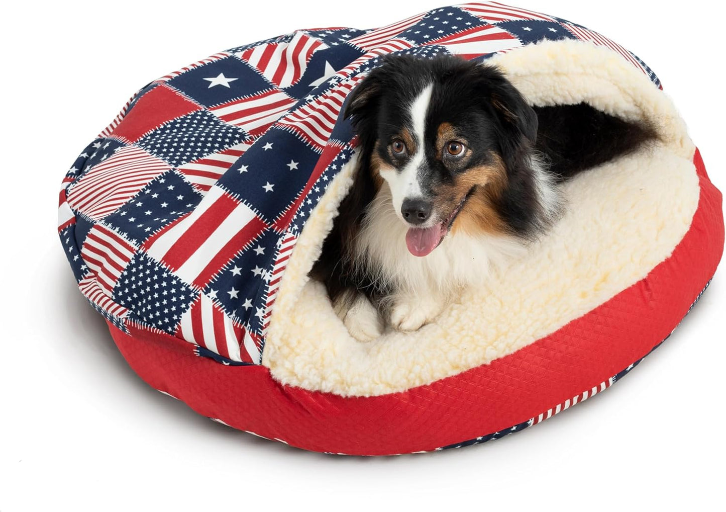 Snoozer Luxury Cozy Cave Pet Bed, Wag Collection, Large - Starpatch Red Diamond
