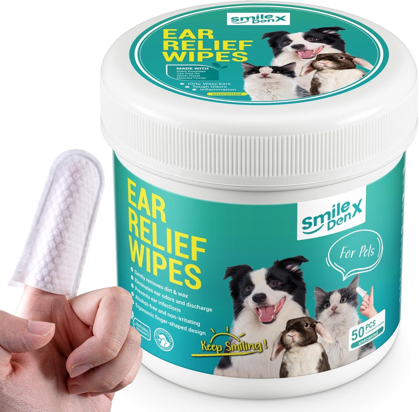 Dog Ear Cleaner Wipes - Dog Ear Infection Treatment Fast Relief from Ear Itching and Inflammation, Cat Ear Wipes Gently Remove Ear Wax Debris and Smelly