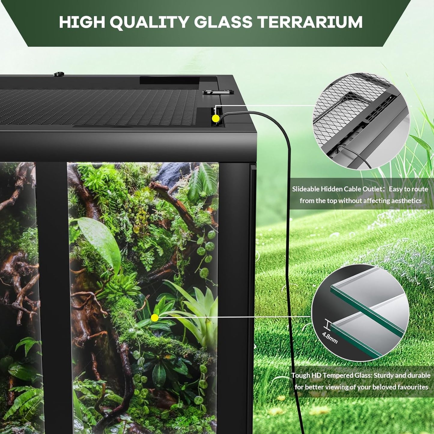 24" X 18" x 18" Reptile Tall Glass Terrarium Rainforest Habitat Double Hinge Door with Screen Ventilation 34 Gallon Reptile Terrarium Easy Assembly for Lizard Tortoise Snake