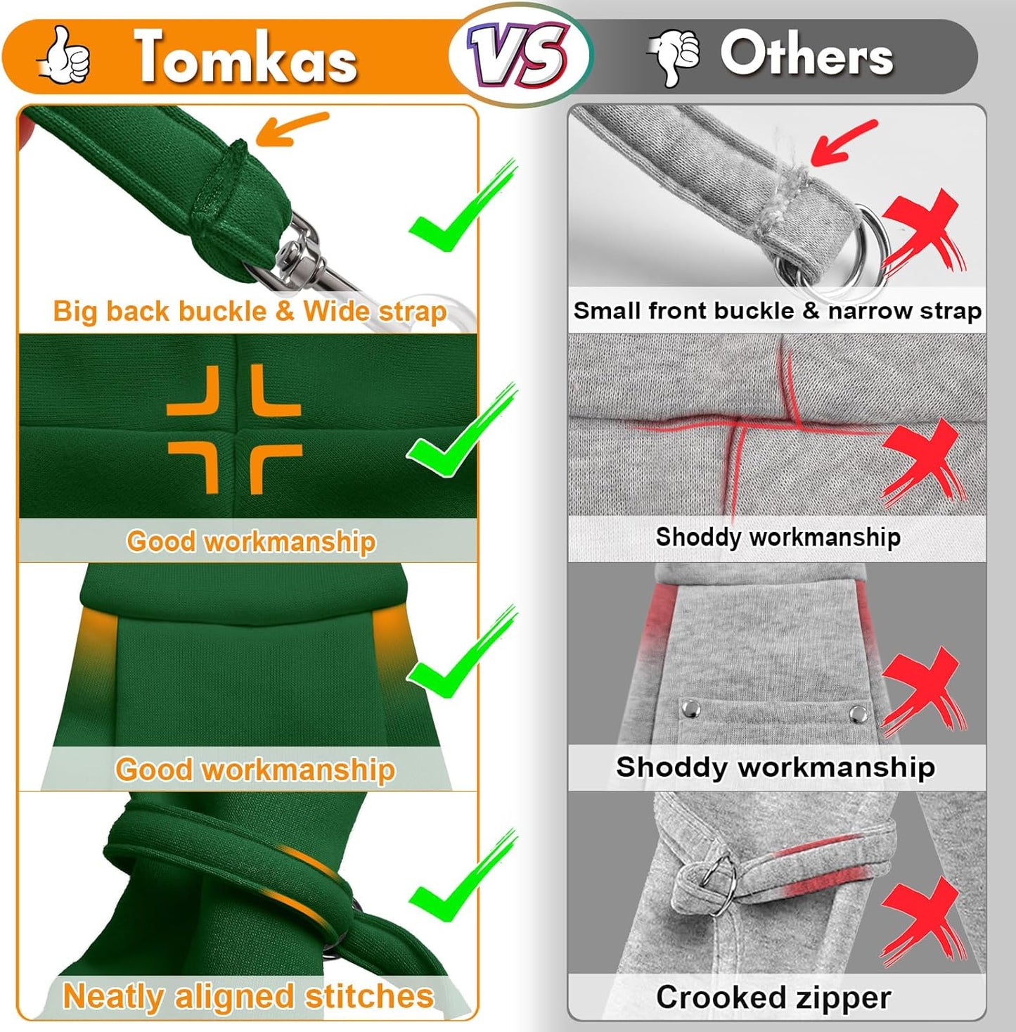 Tomkas Small Dog Sling Carrier - Classic Pocket & Classic Strap - for 3-10 lbs Pets(Emerald Green)