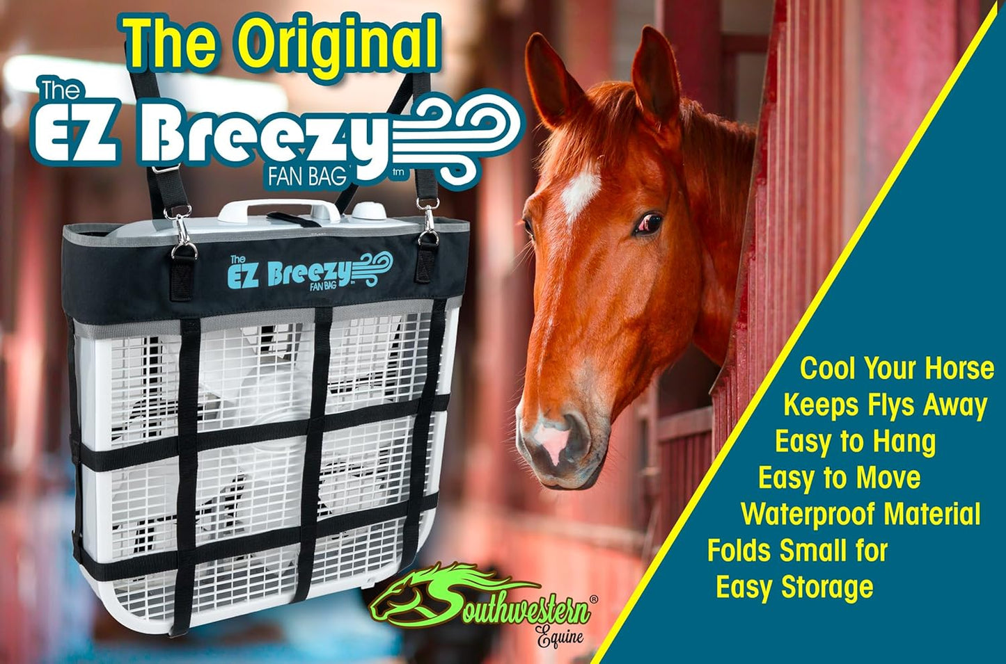 Southwestern Equine EZ Breezy Box Fan Holder, Horse Stall Classic Fan Bag, Stable Supplies, Horse Fan (2 Pack Black)